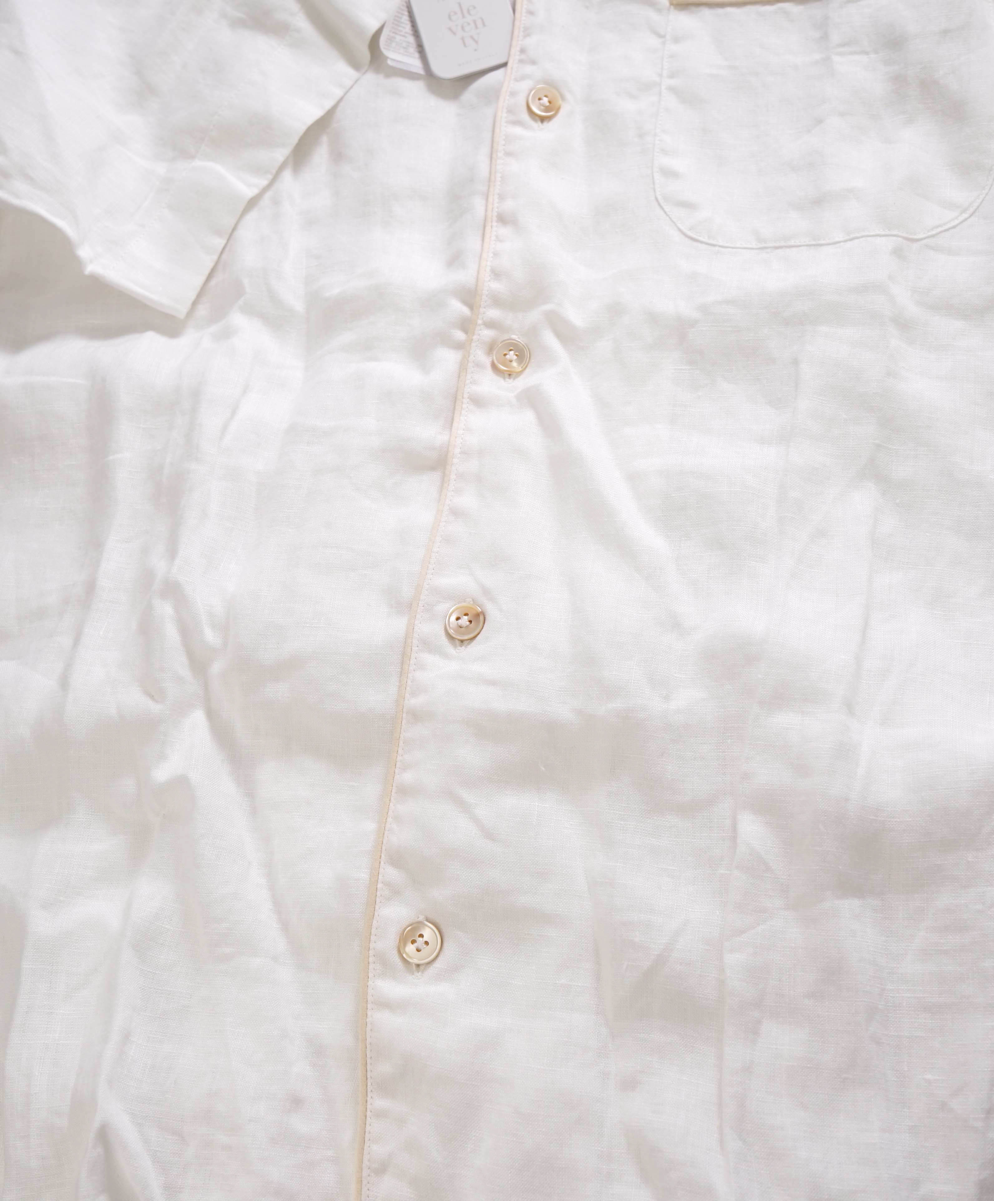 $495 ELEVENTY - *PURE LINEN* Tipped Havana Camp Collar Resort Shirt - M