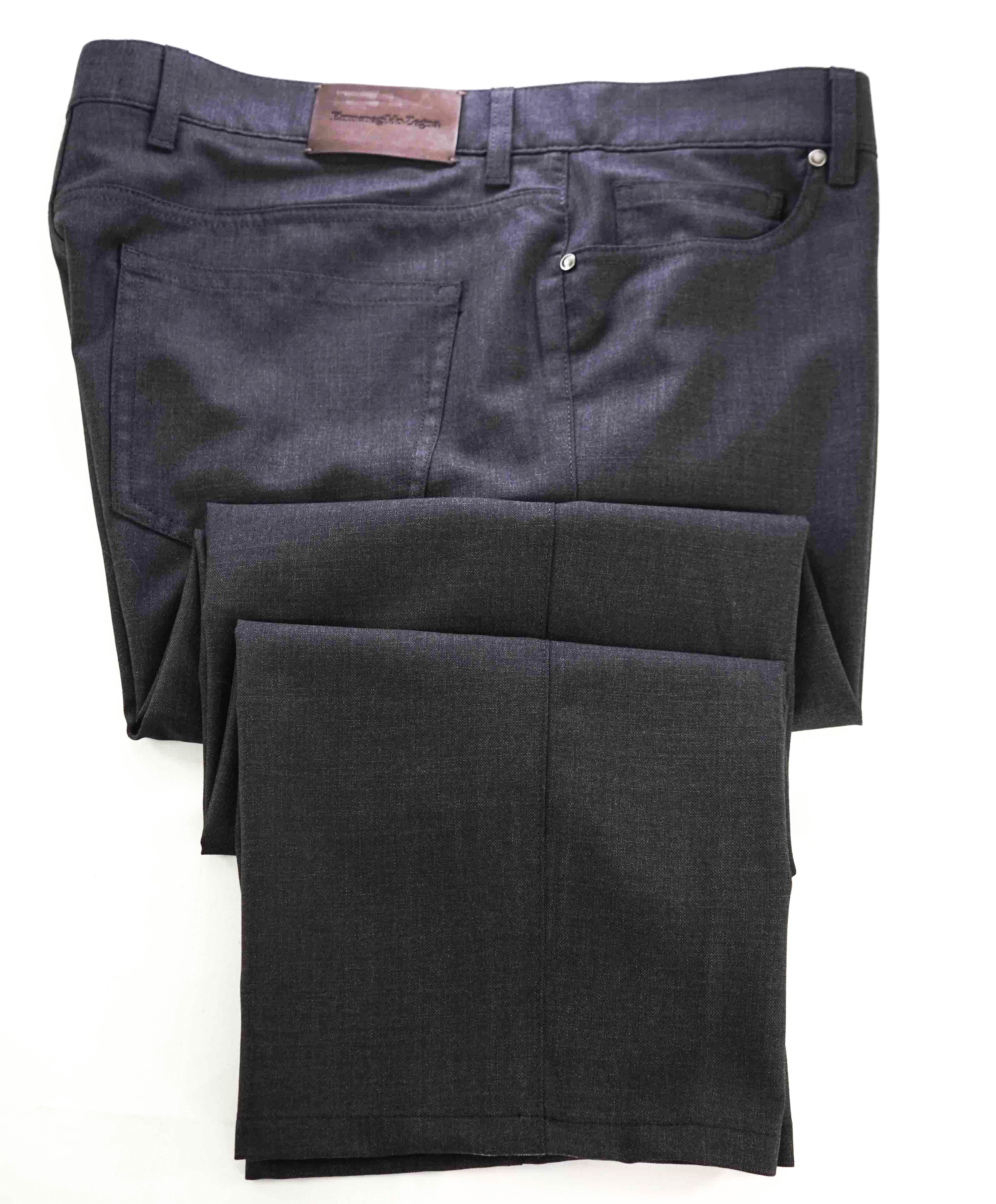 ERMENEGILDO ZEGNA - Gray WOOL Suede Logo Tag 5-Pocket Pants- 40W