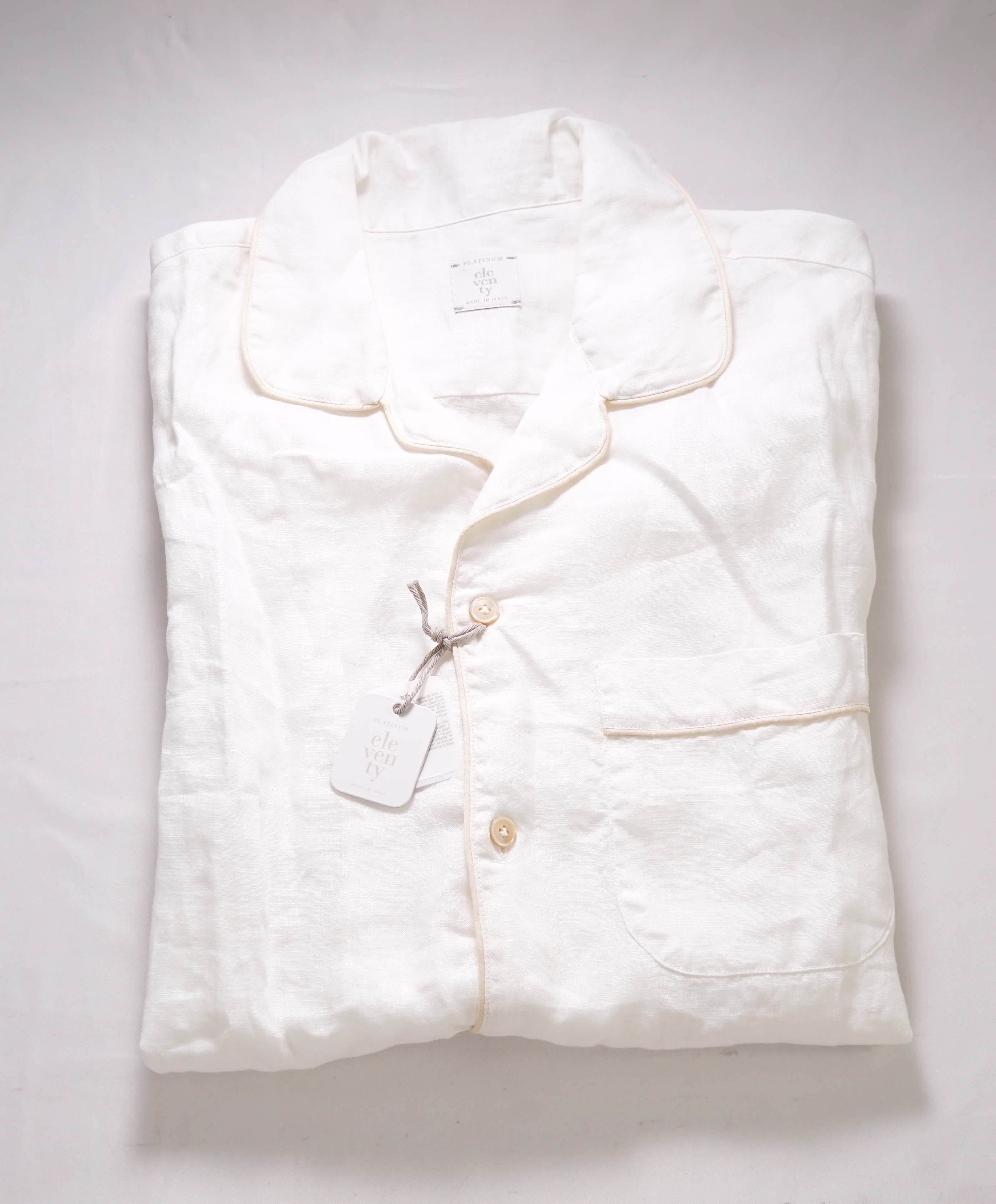 $495 ELEVENTY - *PURE LINEN* Tipped Havana Camp Collar Resort Shirt - M