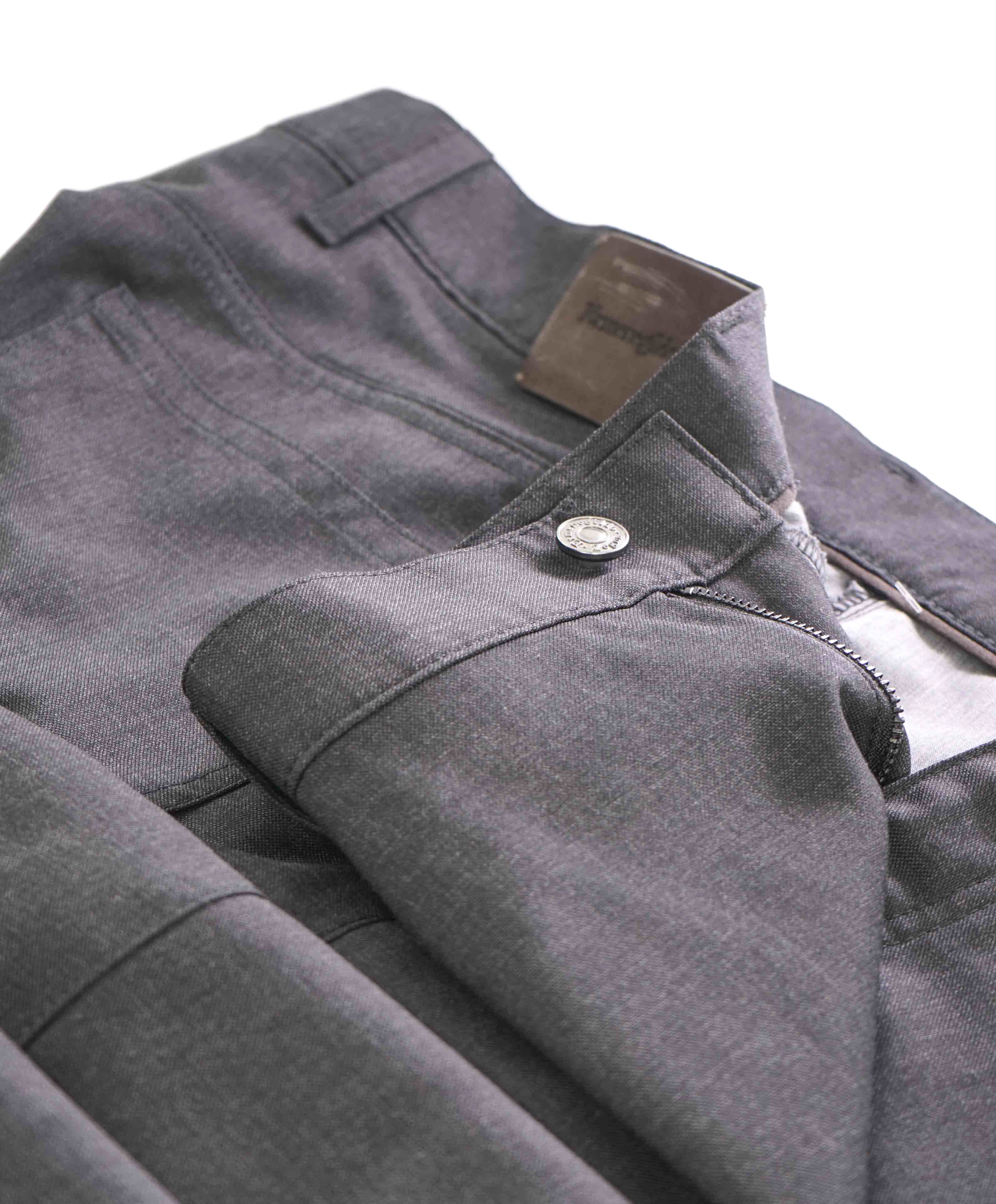 ERMENEGILDO ZEGNA - Gray WOOL Suede Logo Tag 5-Pocket Pants- 40W