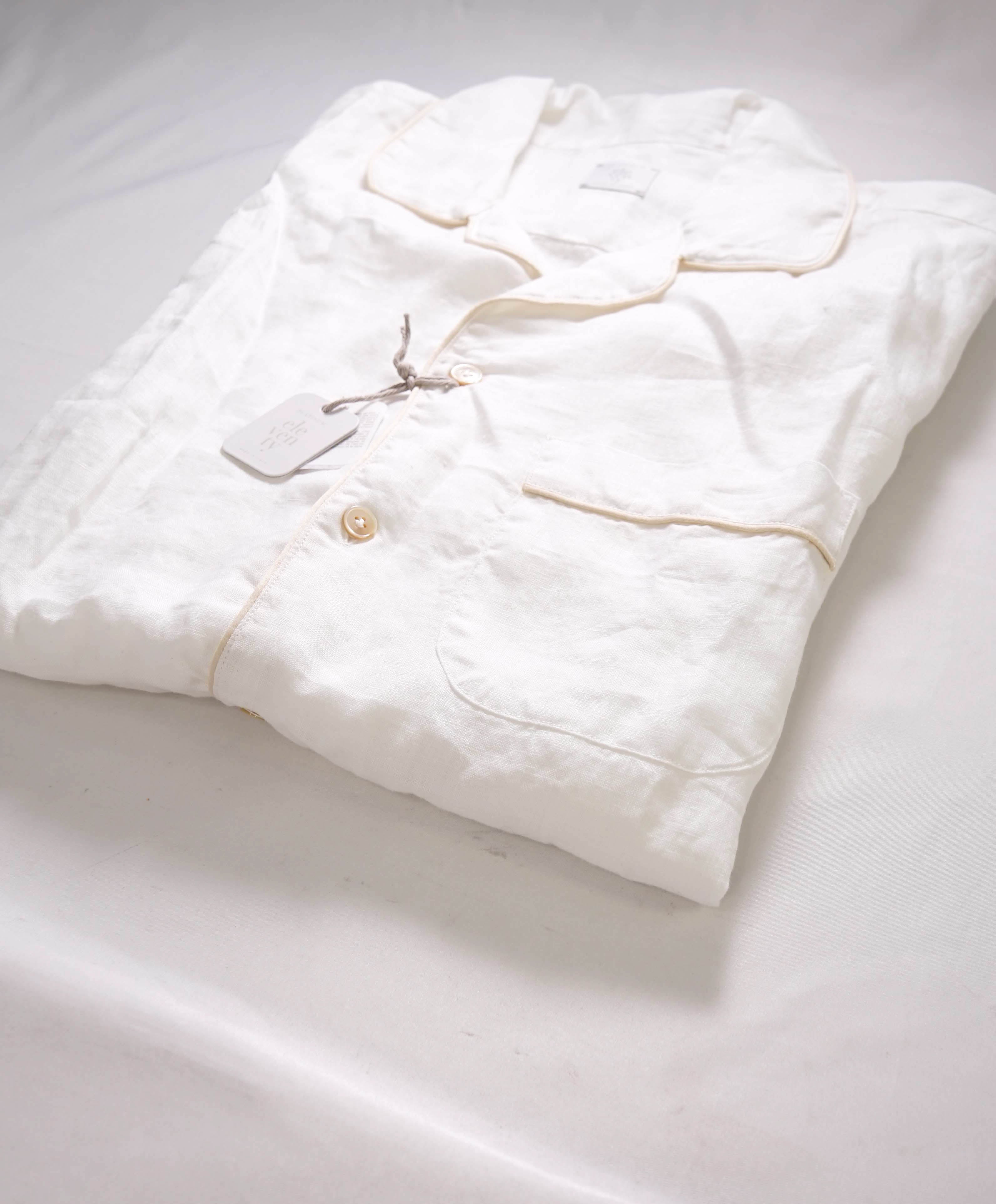 $495 ELEVENTY - *PURE LINEN* Tipped Havana Camp Collar Resort Shirt - M