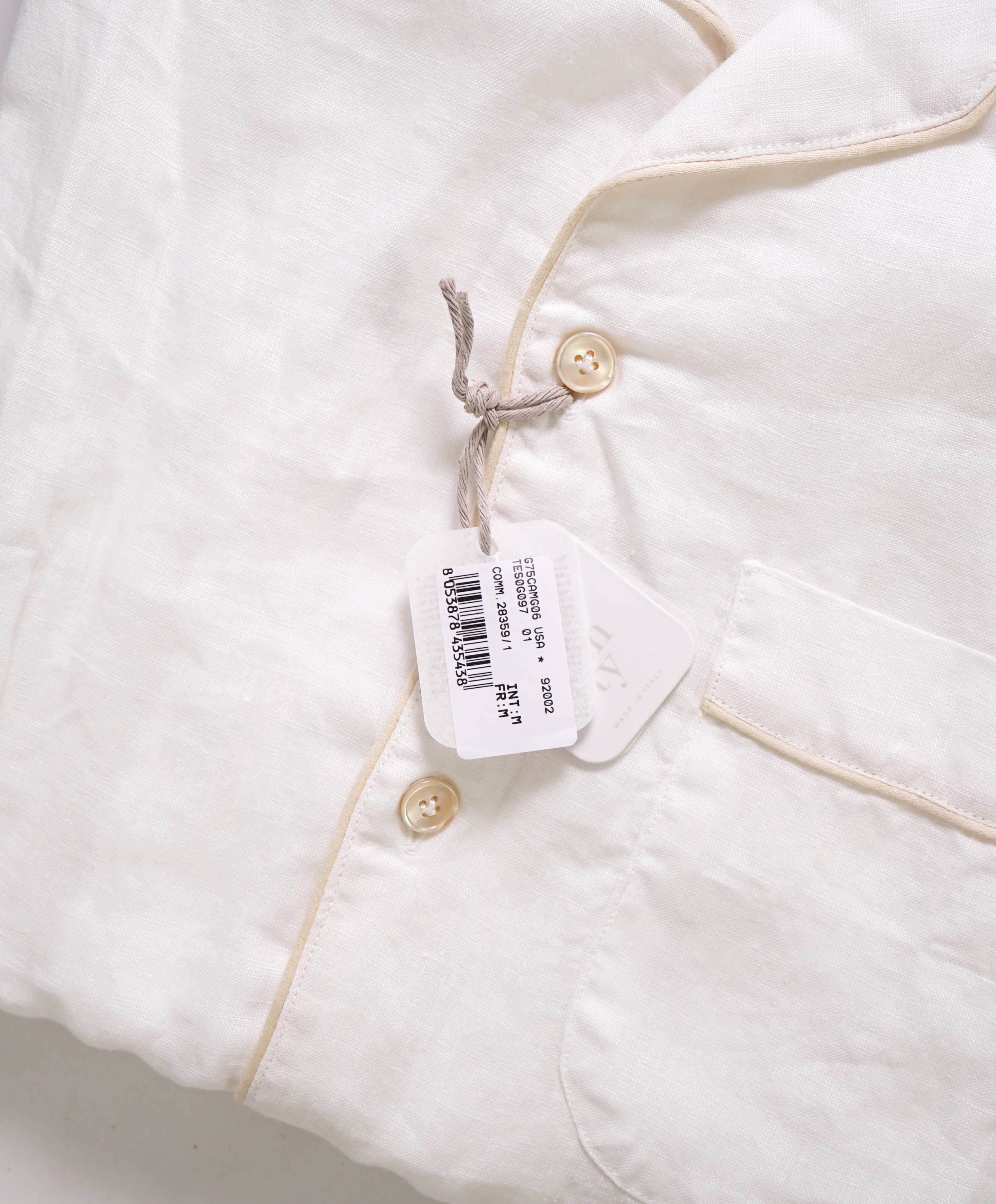 $495 ELEVENTY - *PURE LINEN* Tipped Havana Camp Collar Resort Shirt - M