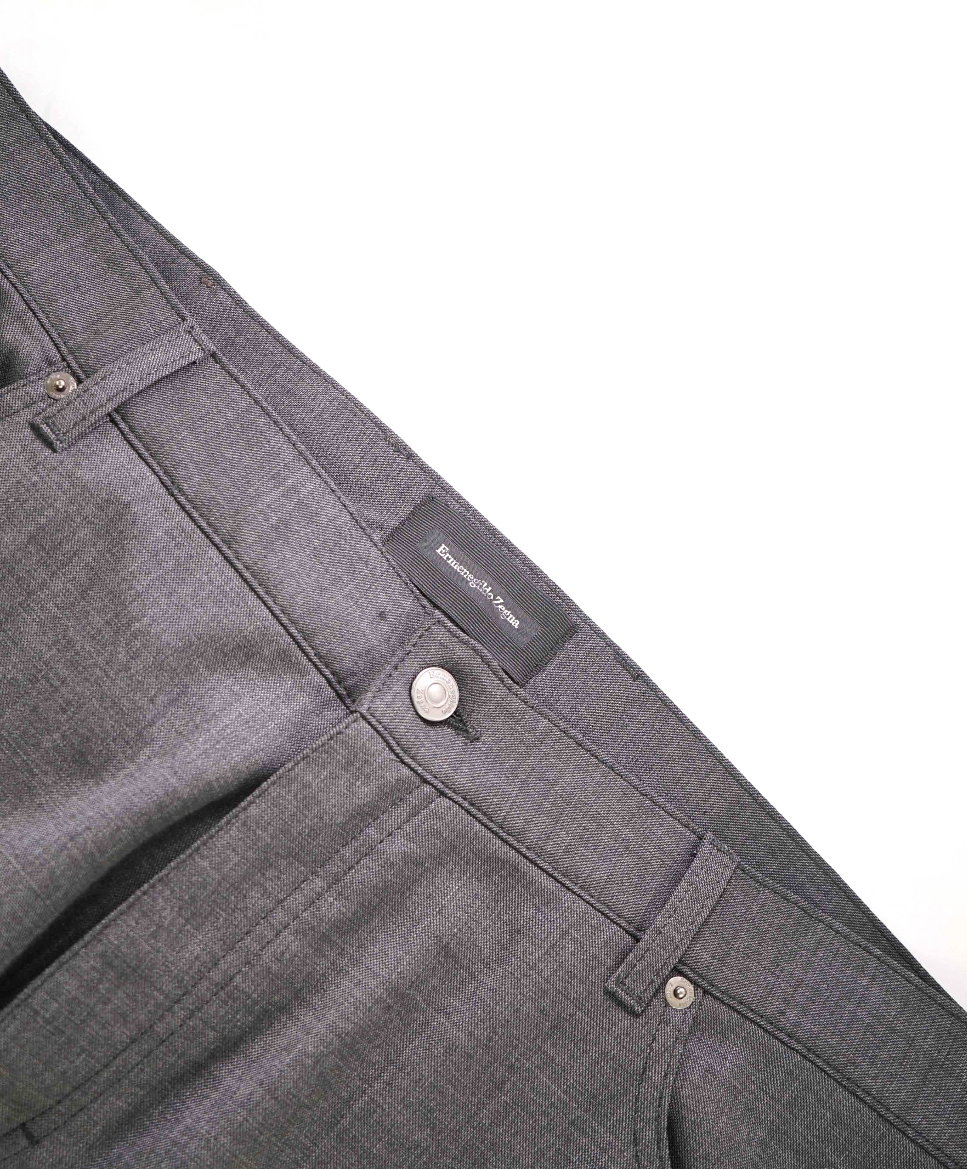 ERMENEGILDO ZEGNA - Gray WOOL Suede Logo Tag 5-Pocket Pants- 40W