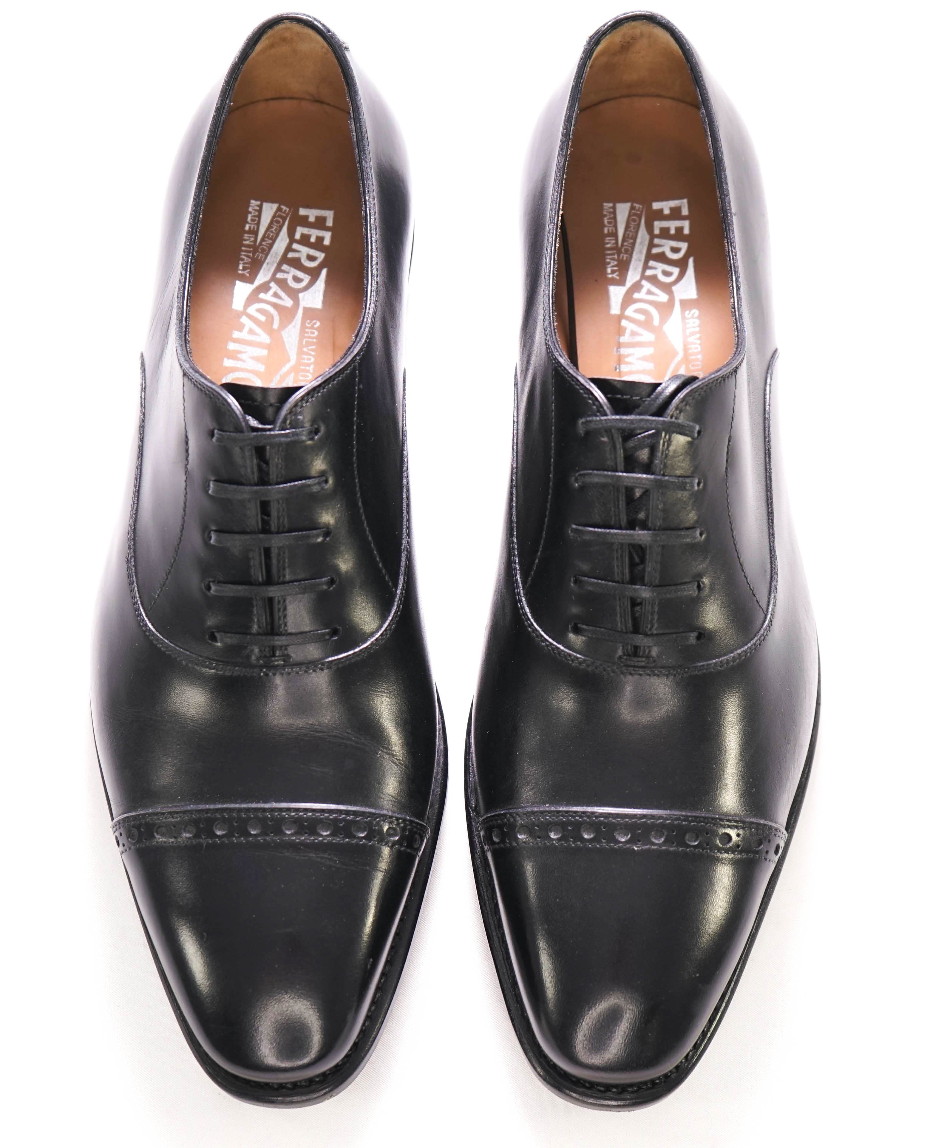 $1,495 SALVATORE FERRAGAMO - "TRAMEZZA" Black PREMIUM Oxford - 7 EEE