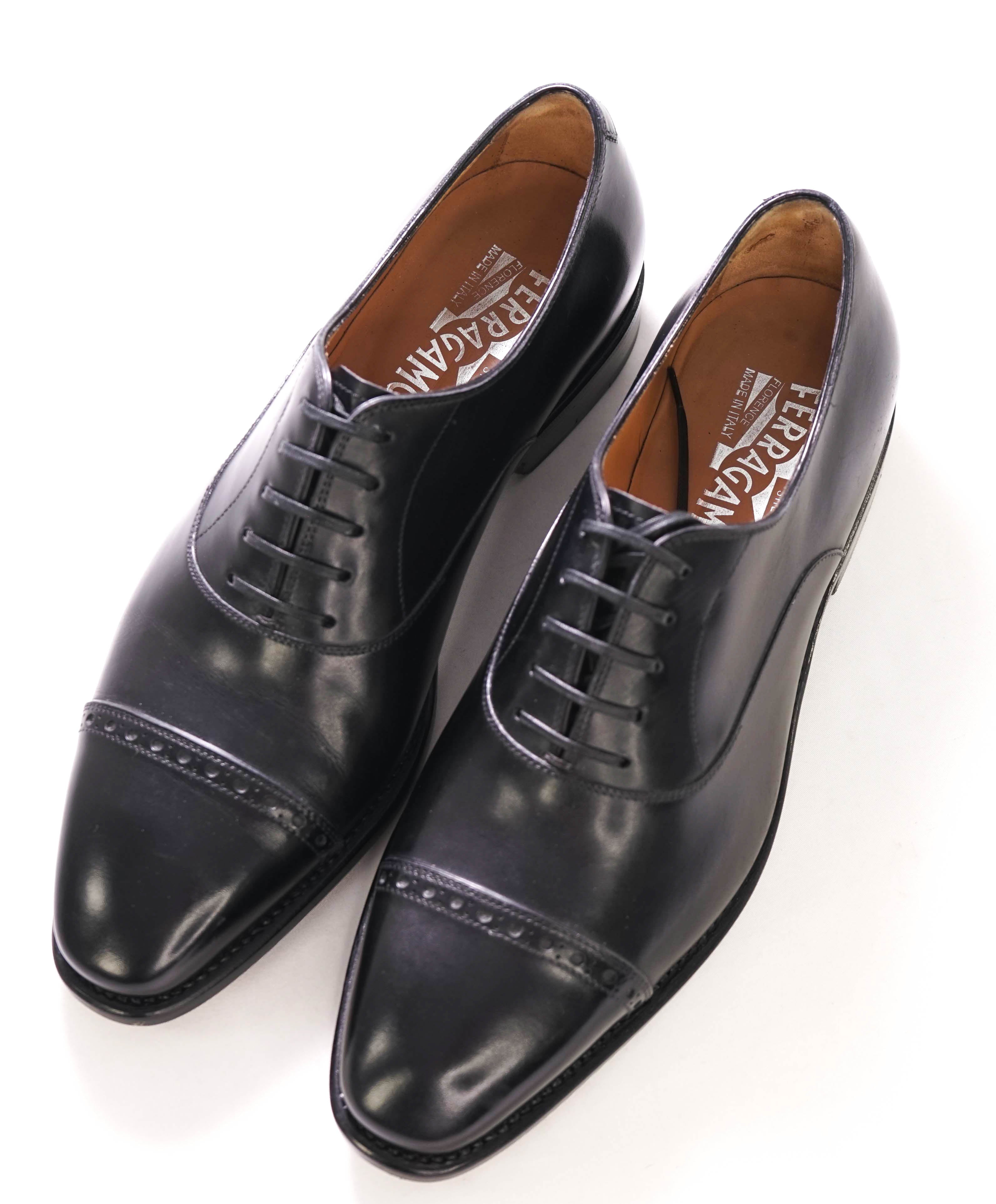 $1,495 SALVATORE FERRAGAMO - "TRAMEZZA" Black PREMIUM Oxford - 7 EEE