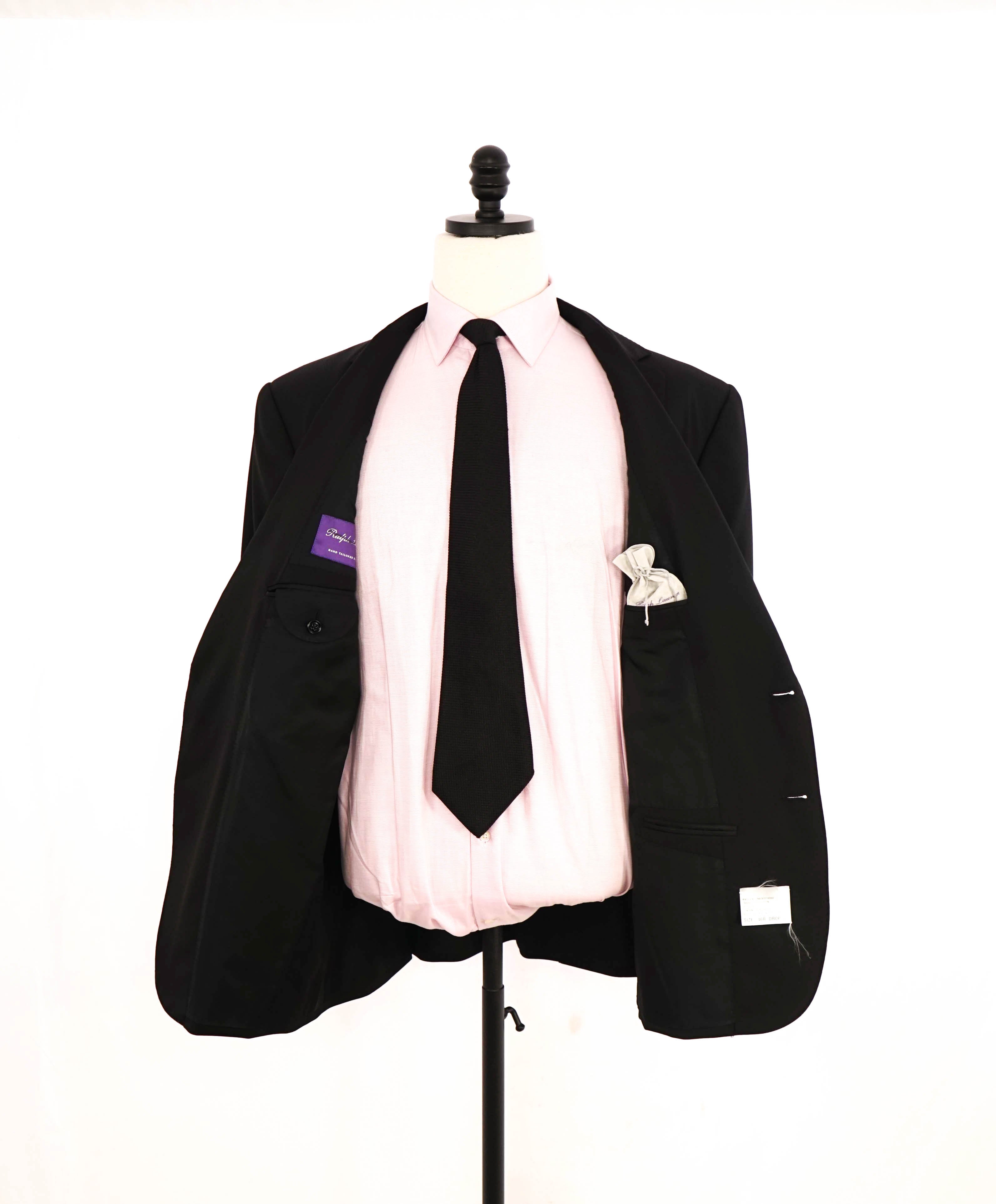 RALPH LAUREN PURPLE LABEL - Black Solid Doug 2-Btn *CLOSET STAPLE* Suit - 46R US