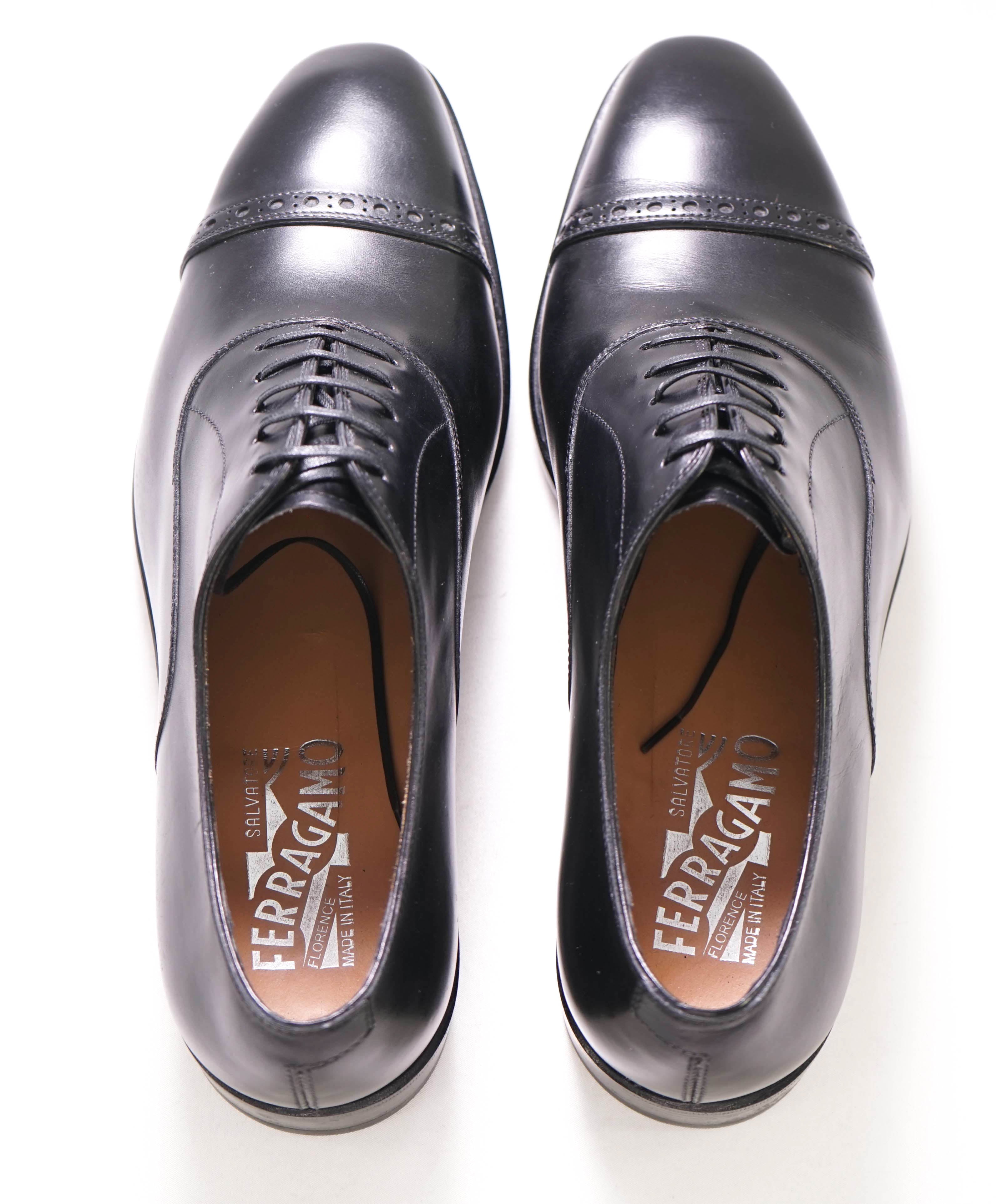 $1,495 SALVATORE FERRAGAMO - "TRAMEZZA" Black PREMIUM Oxford - 7 EEE