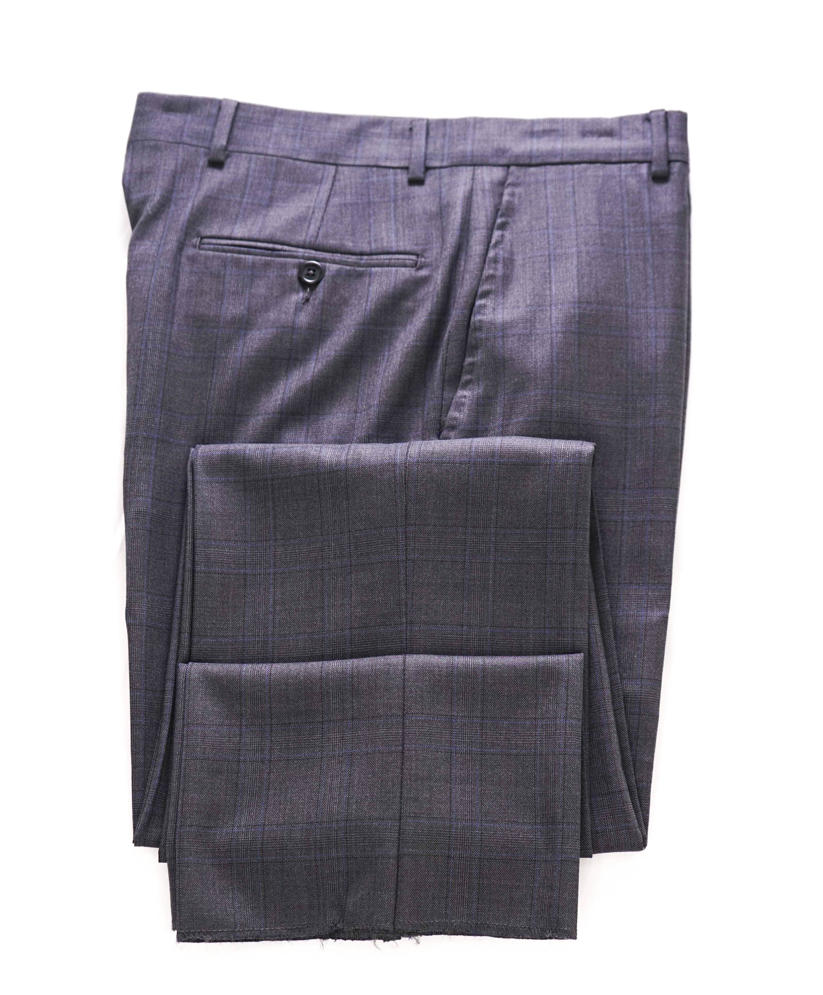 SAKS FIFTH AVE - Gray Check "Classic" Wool MADE IN ITALY Flat Front Dress Pants - 32W