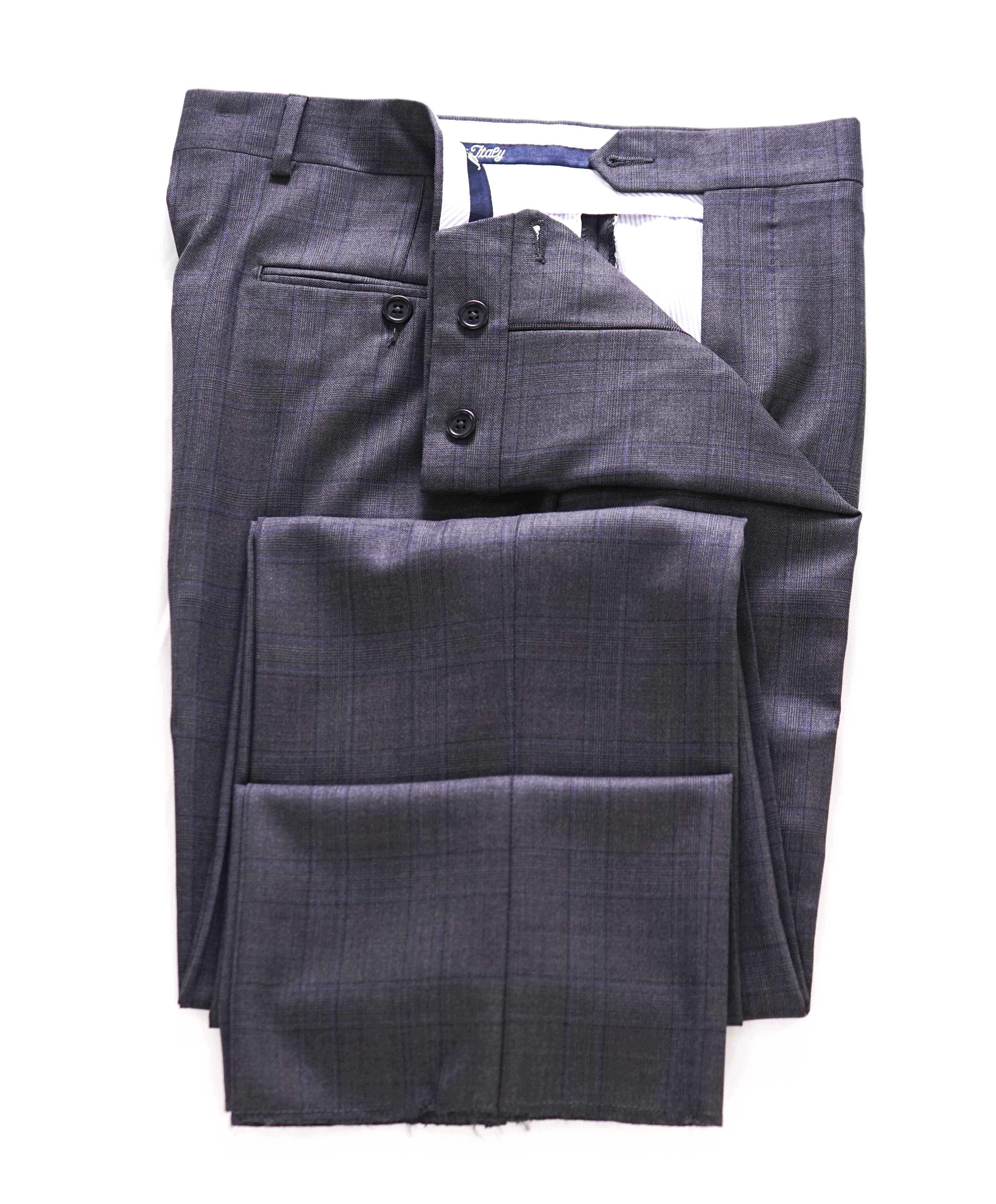 SAKS FIFTH AVE - Gray Check "Classic" Wool MADE IN ITALY Flat Front Dress Pants - 32W