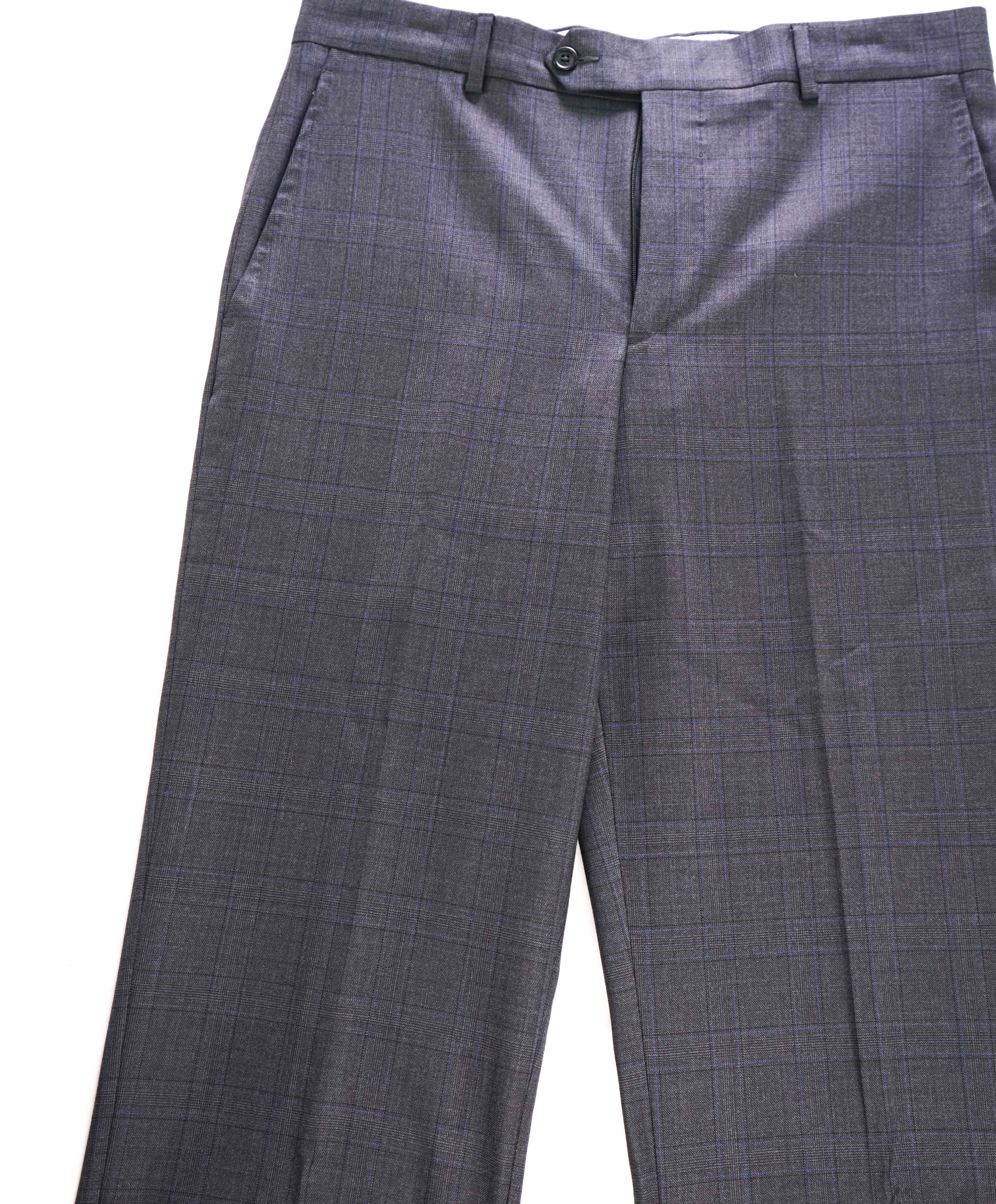 SAKS FIFTH AVE - Gray Check "Classic" Wool MADE IN ITALY Flat Front Dress Pants - 32W