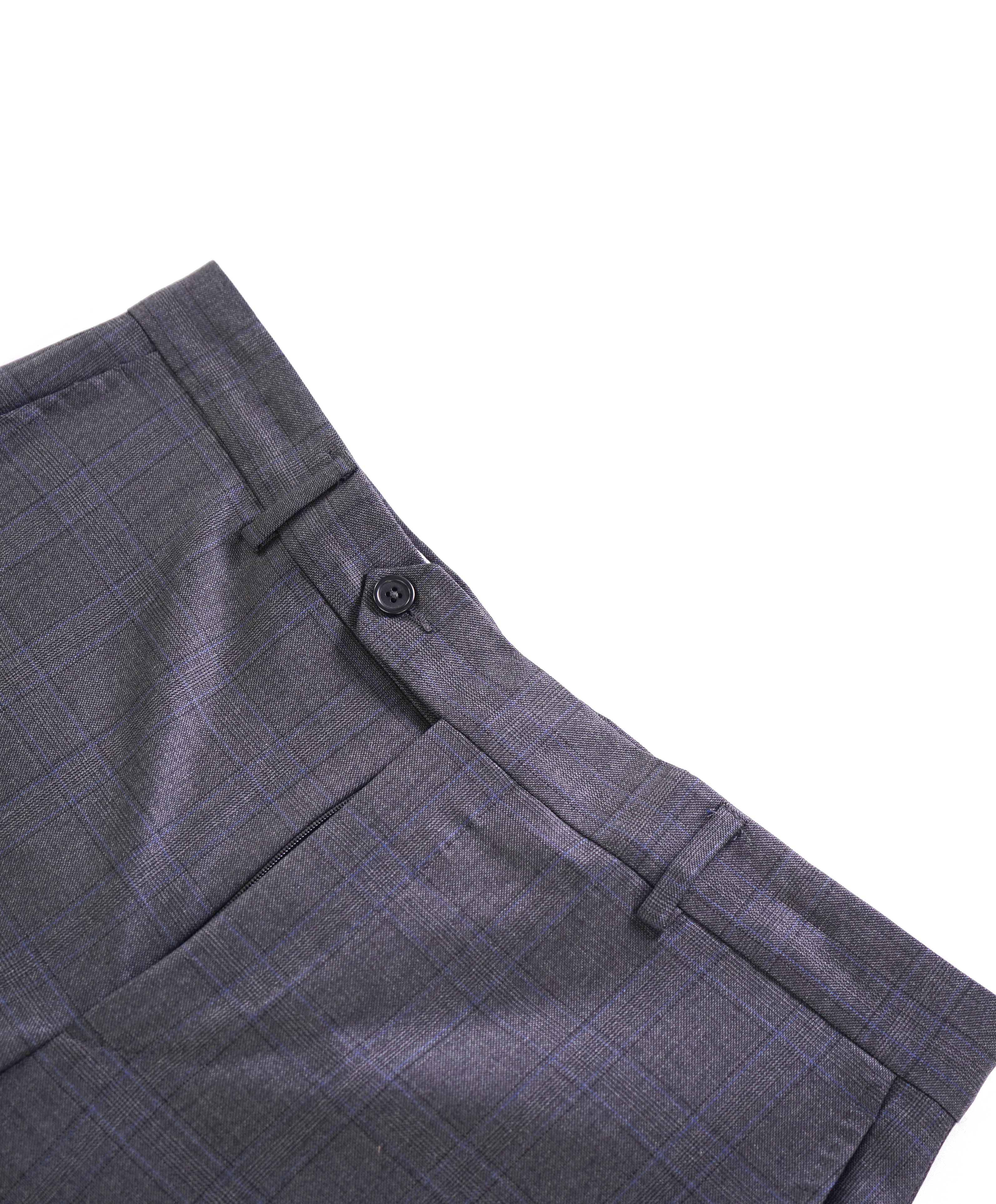 SAKS FIFTH AVE - Gray Check "Classic" Wool MADE IN ITALY Flat Front Dress Pants - 32W