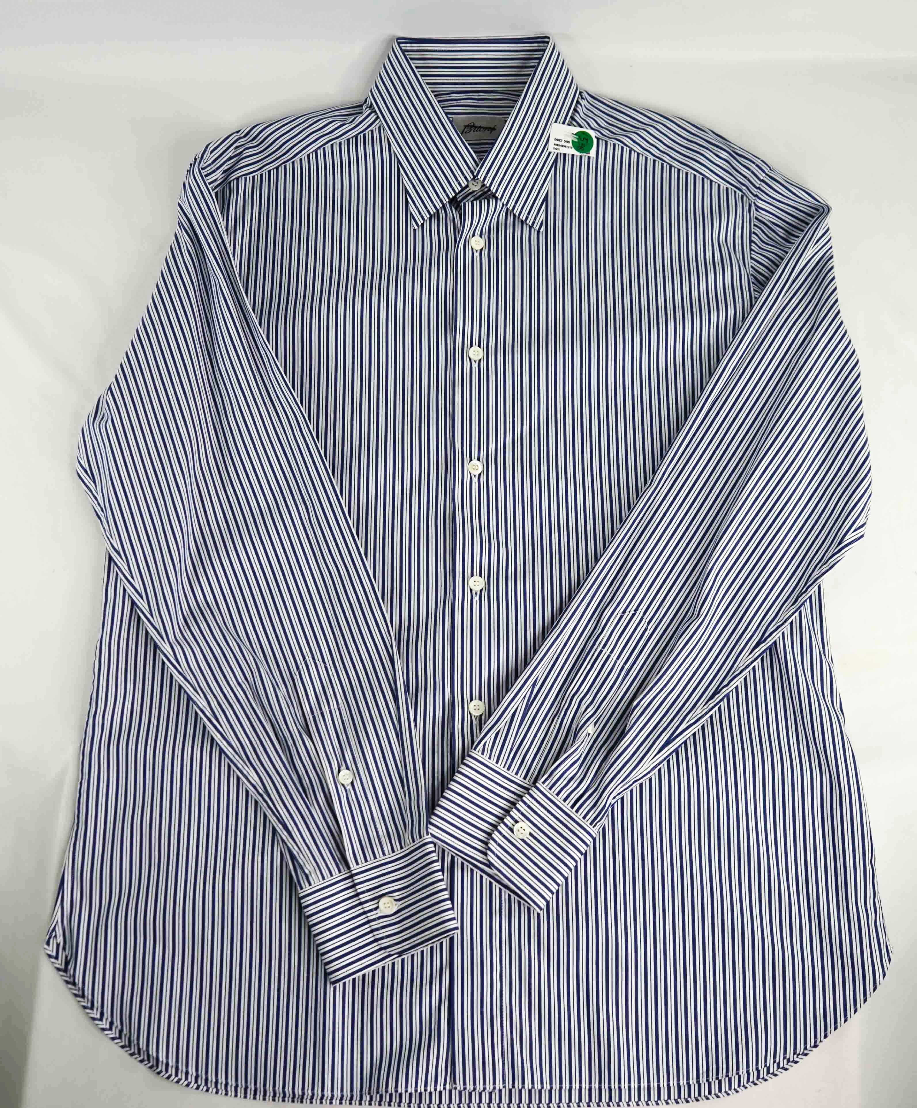 $890 BRIONI - Blue Stripe Button Down Dress Shirt - L