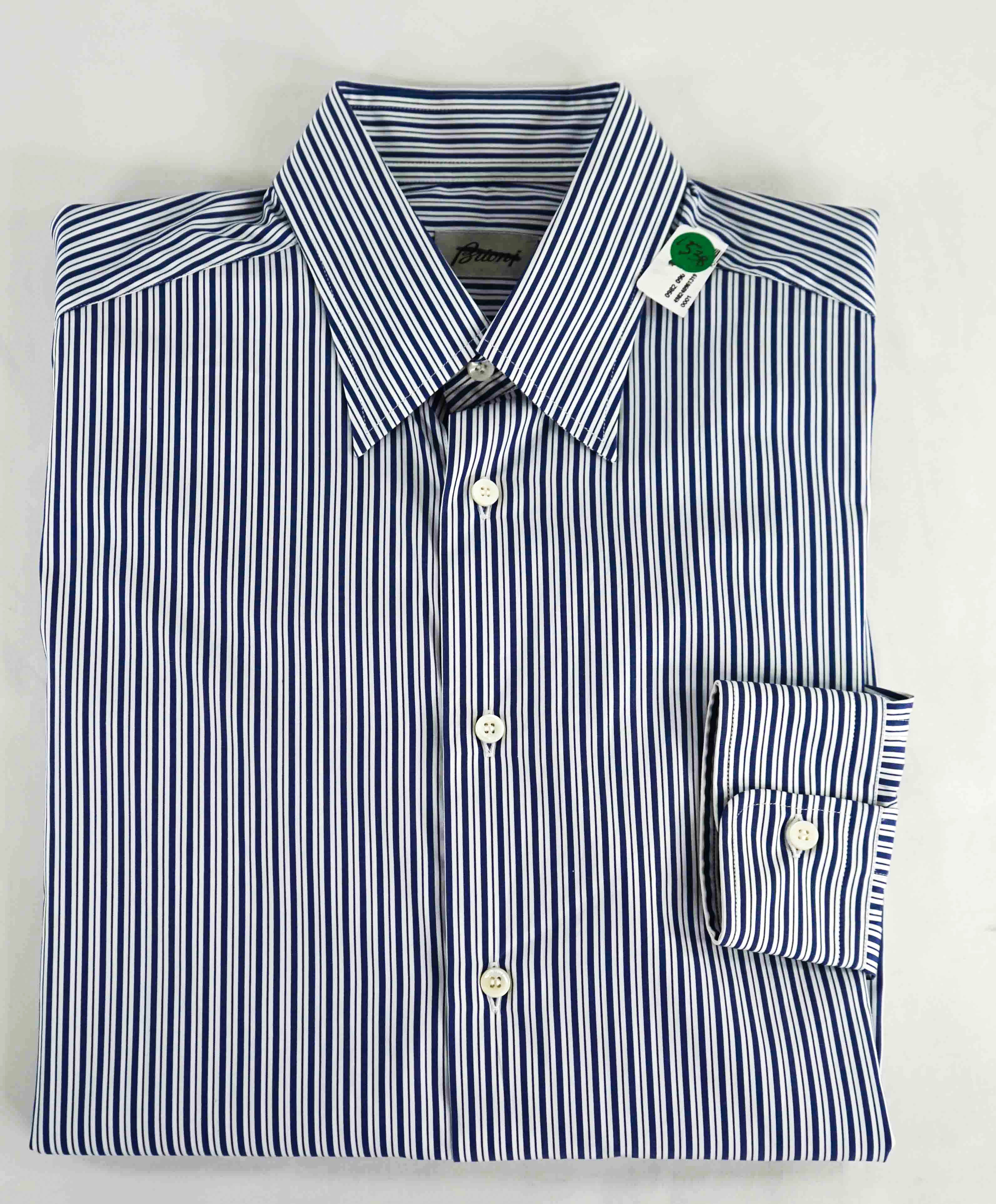 $890 BRIONI - Blue Stripe Button Down Dress Shirt - L