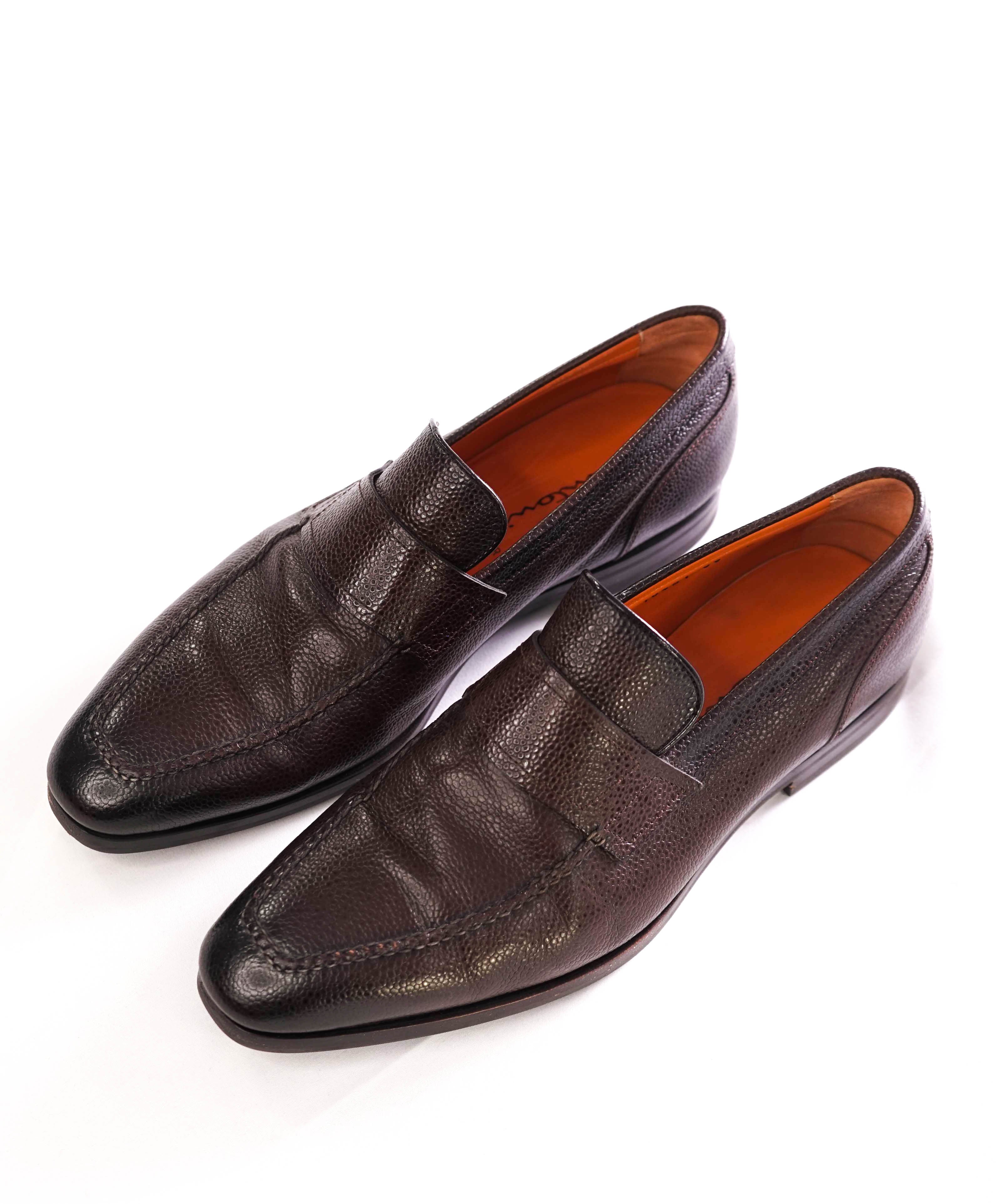 SANTONI - Brown Pebbled Leather Moc Penny Loafer With Lug Sole Loafers - 9 US (8 IT)