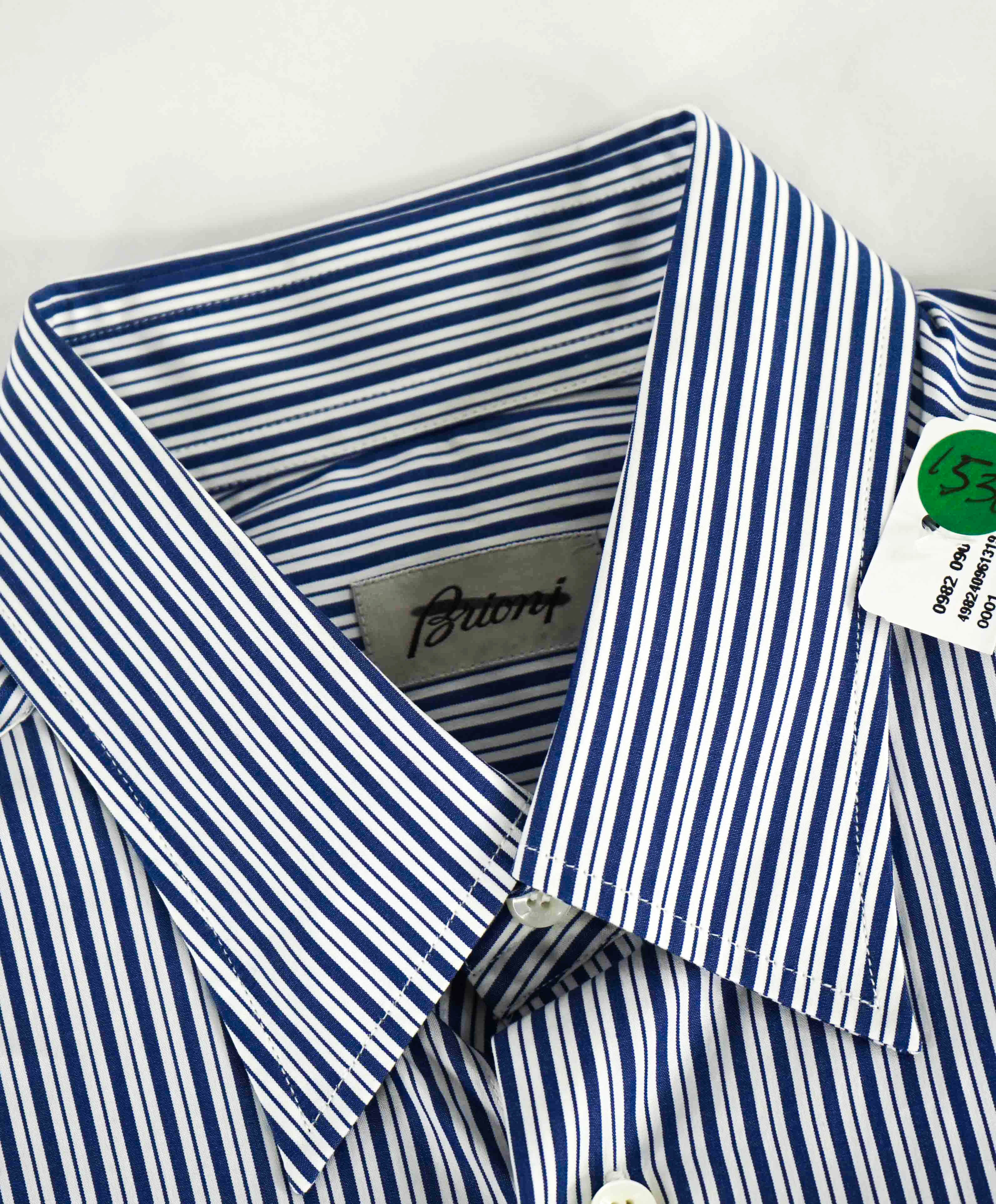 $890 BRIONI - Blue Stripe Button Down Dress Shirt - L