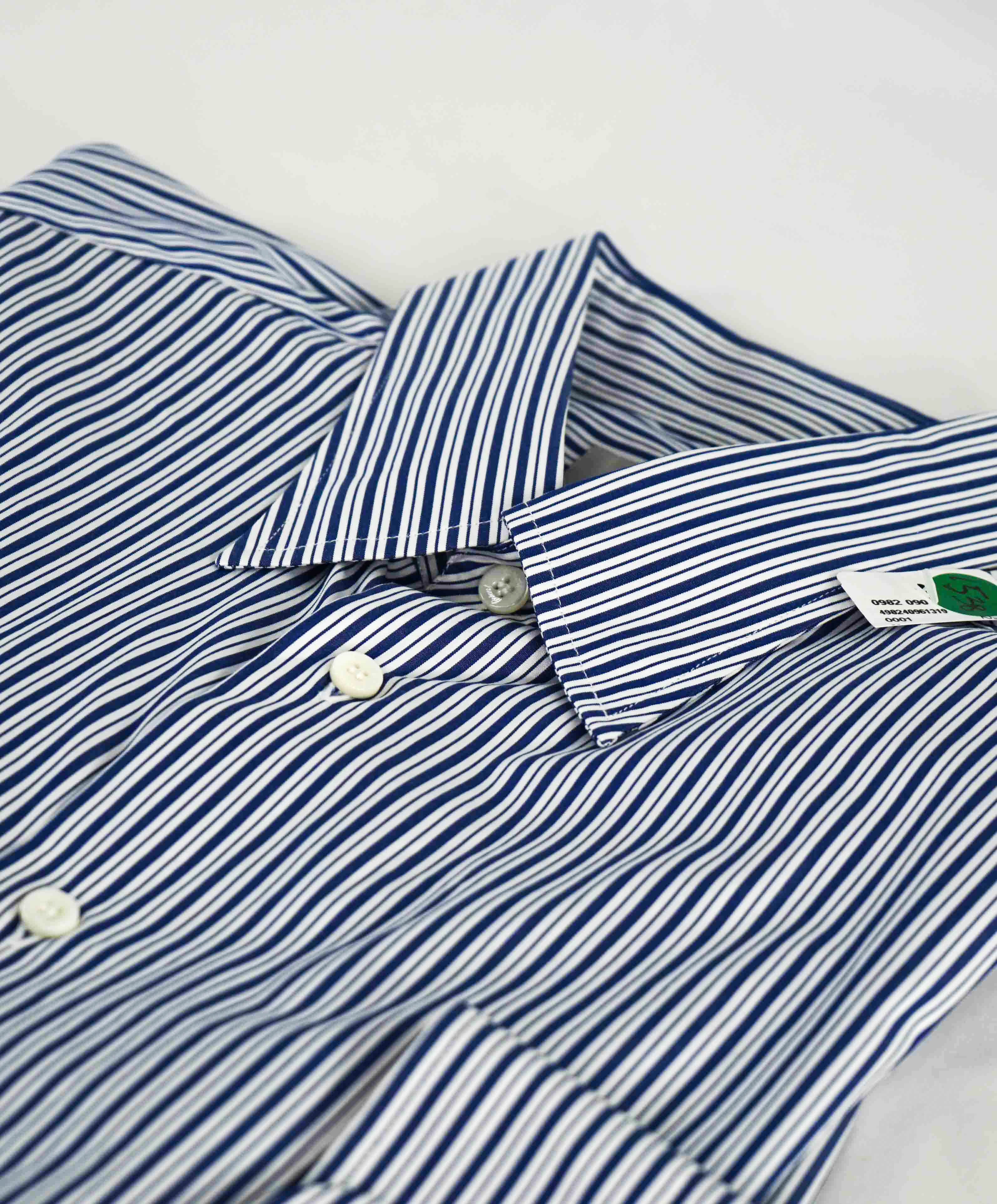 $890 BRIONI - Blue Stripe Button Down Dress Shirt - L