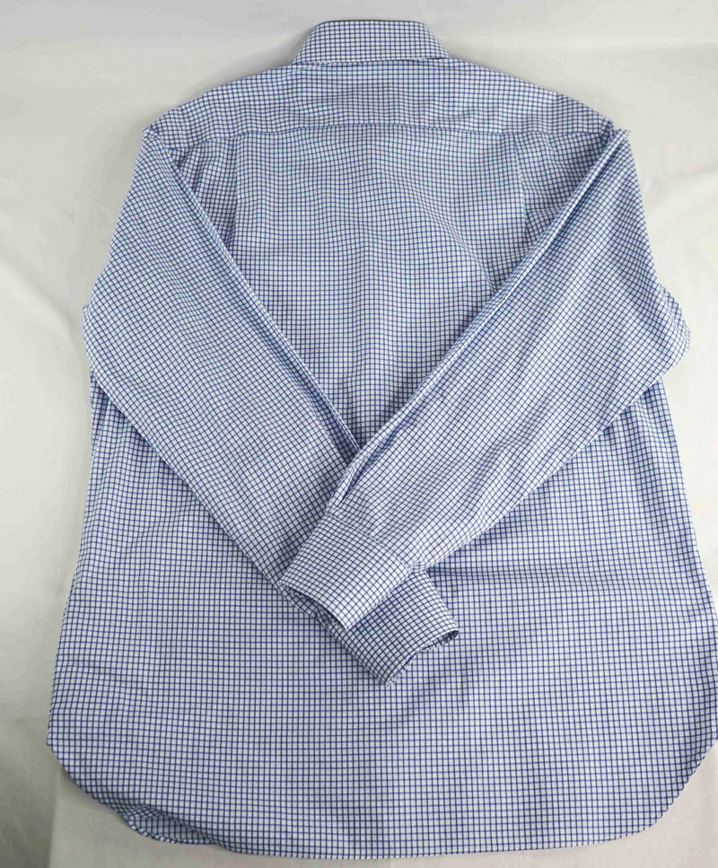 $550 ERMENEGILDO ZEGNA - Blue Check Button Down Shirt - 16.5