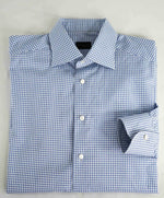 $550 ERMENEGILDO ZEGNA - Blue Check Button Down Shirt - 16.5