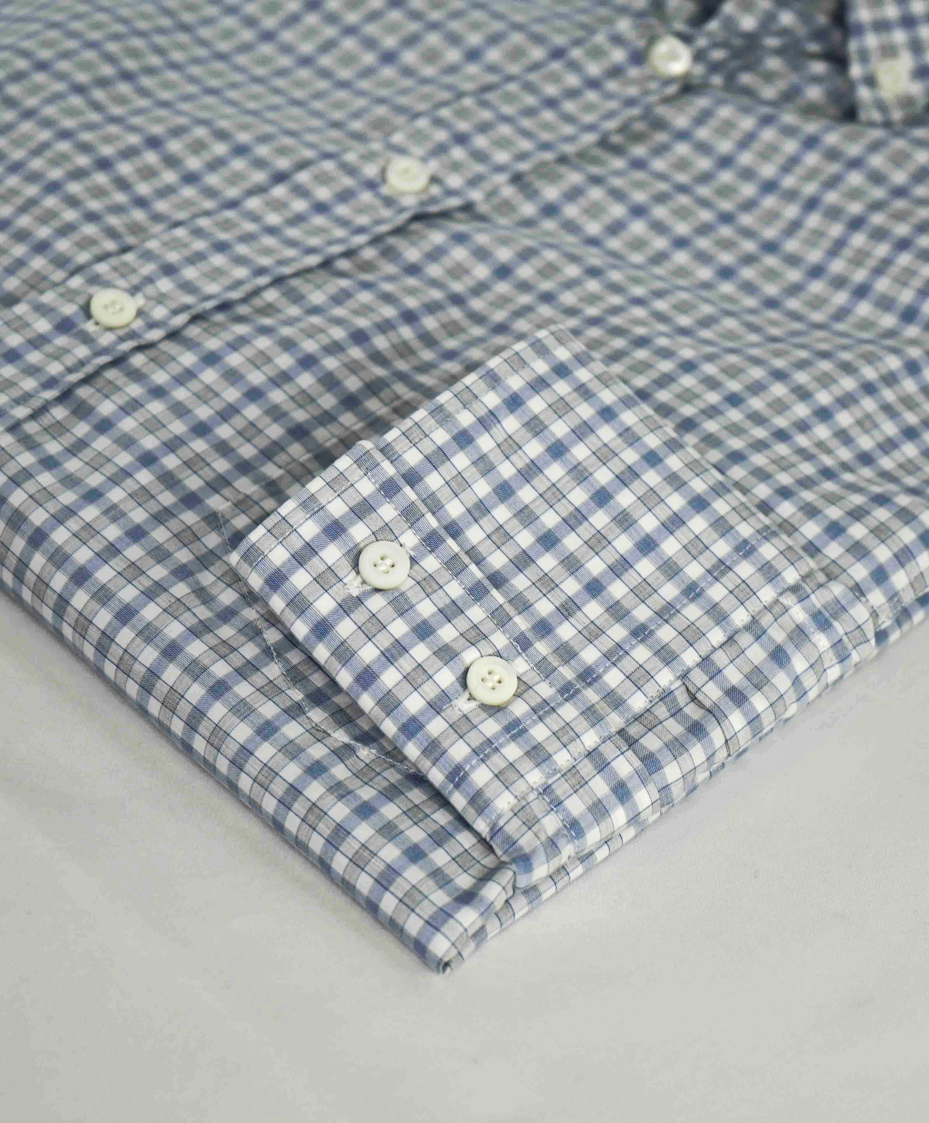 $795 BRUNELLO CUCINELLI - "BASIC FIT" Blue Gingham Check Shirt - S