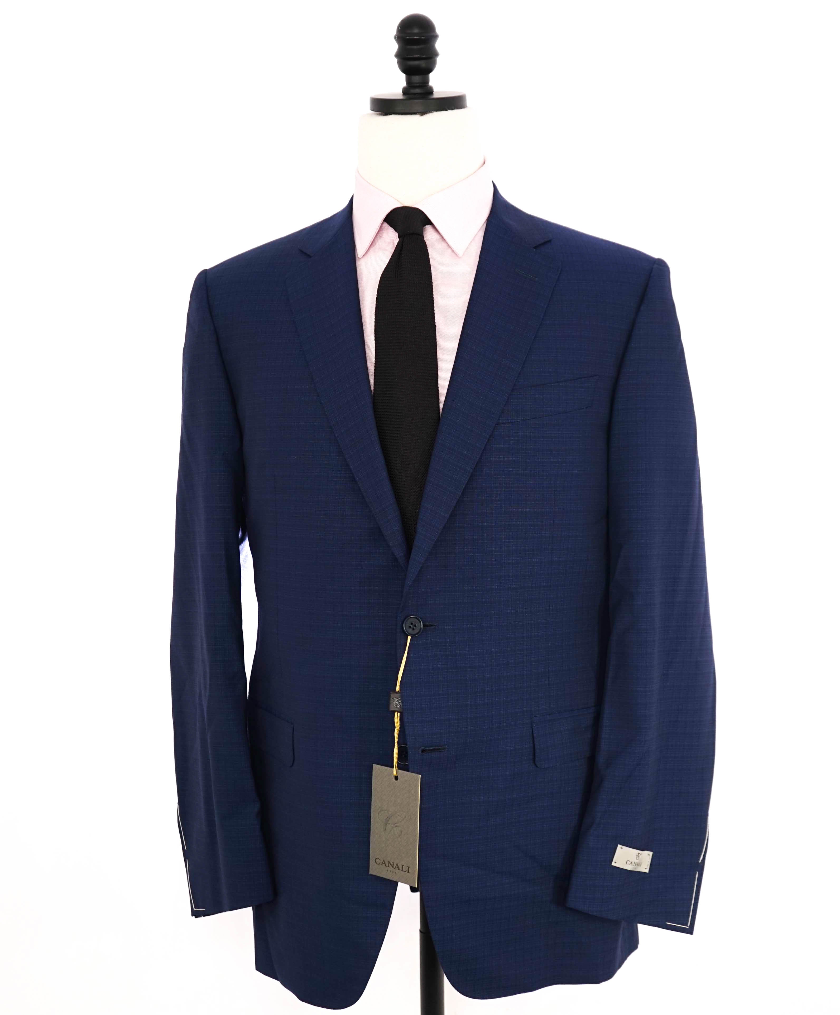 $1,895 CANALI - Textured Blue Micro Check Notch Lapel Blazer - 44R US