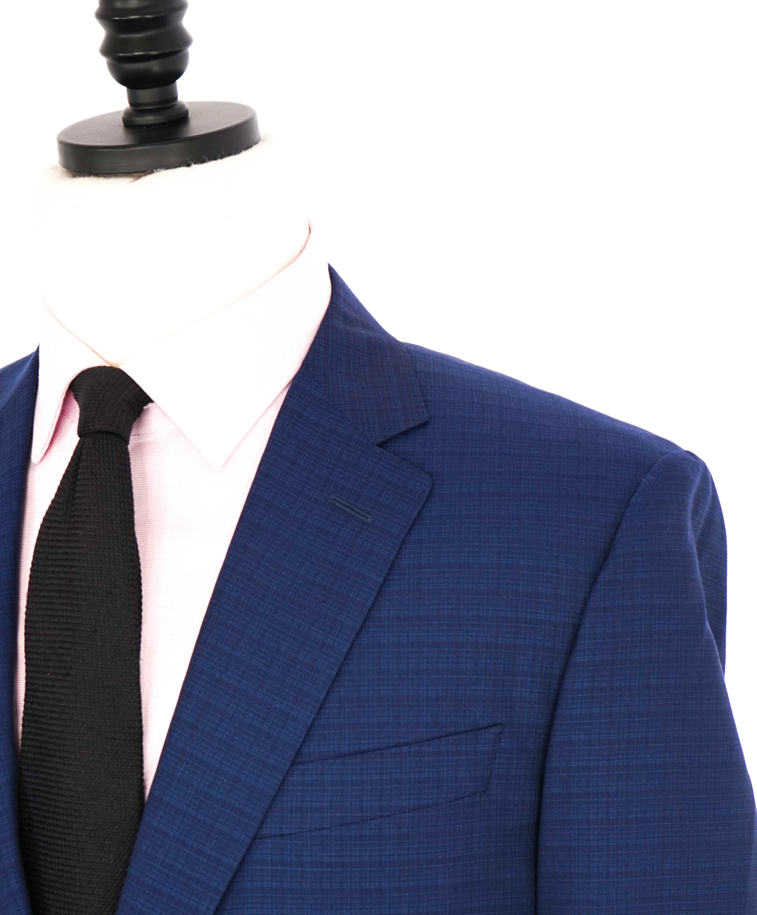 $1,895 CANALI - Textured Blue Micro Check Notch Lapel Blazer - 44R US