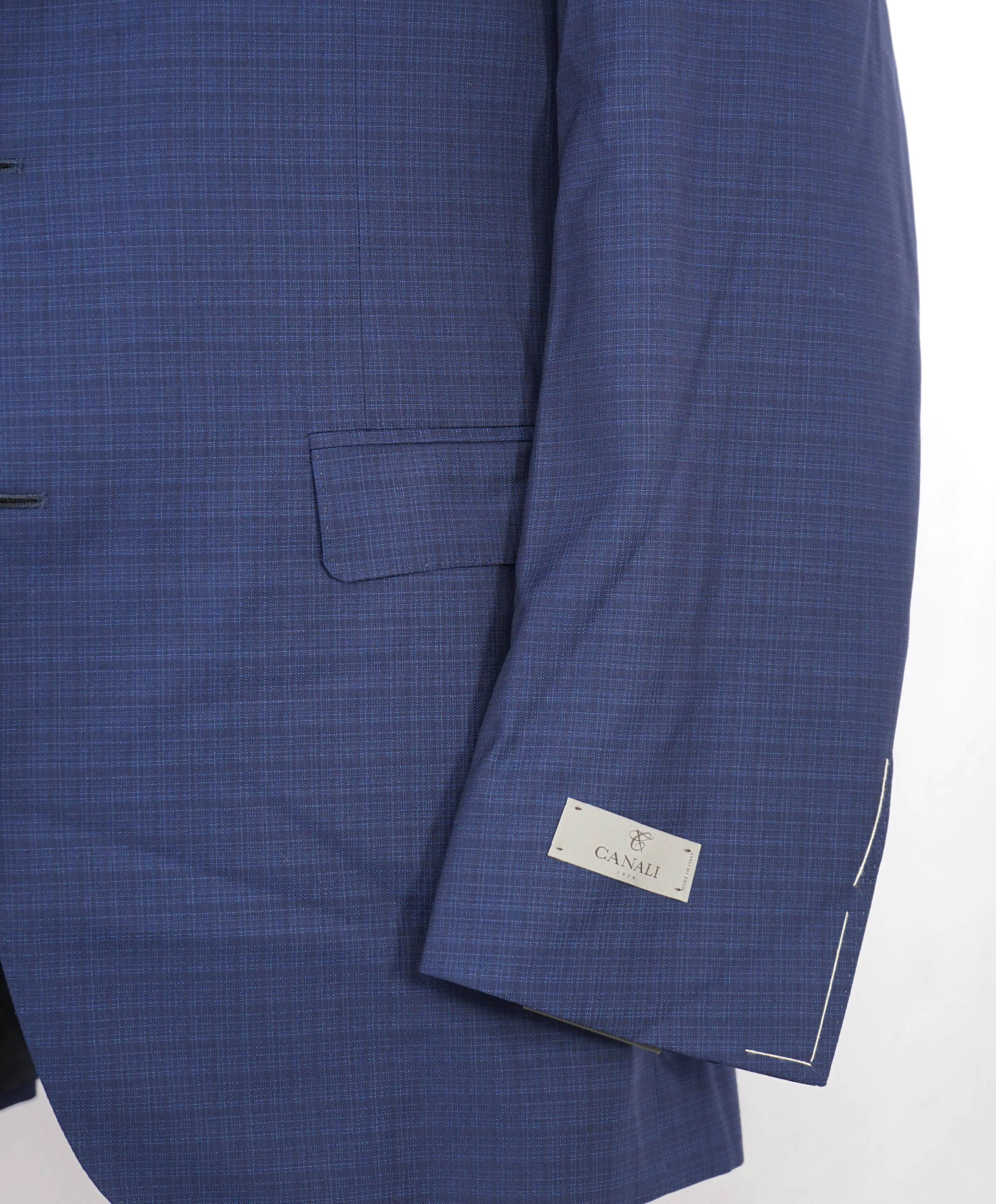 $1,895 CANALI - Textured Blue Micro Check Notch Lapel Blazer - 44R US