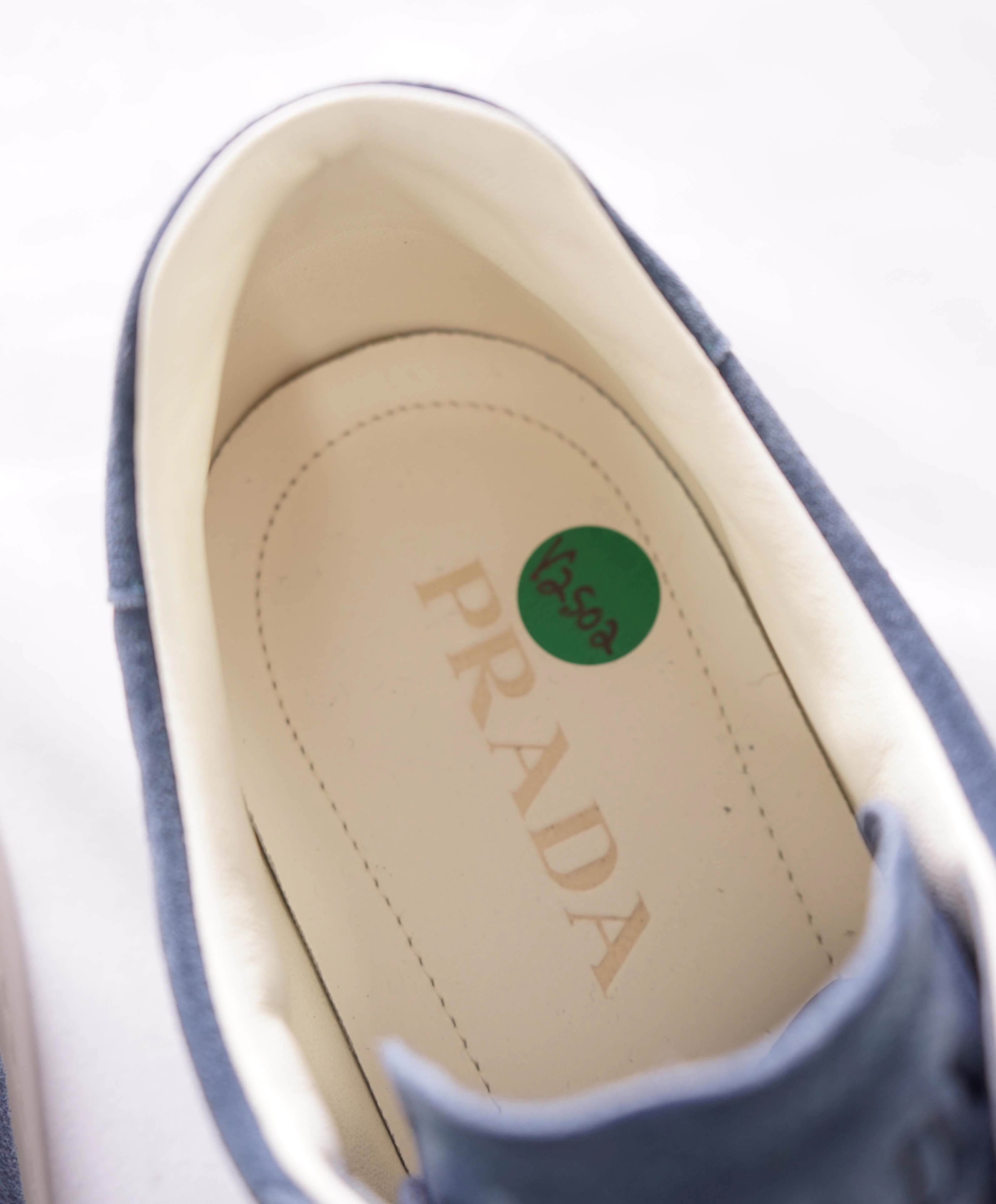 $950 PRADA - *LANE* DEERSKIN Astral Blue Suede Sneakers W Logo Detail - 10 US (9 IT)