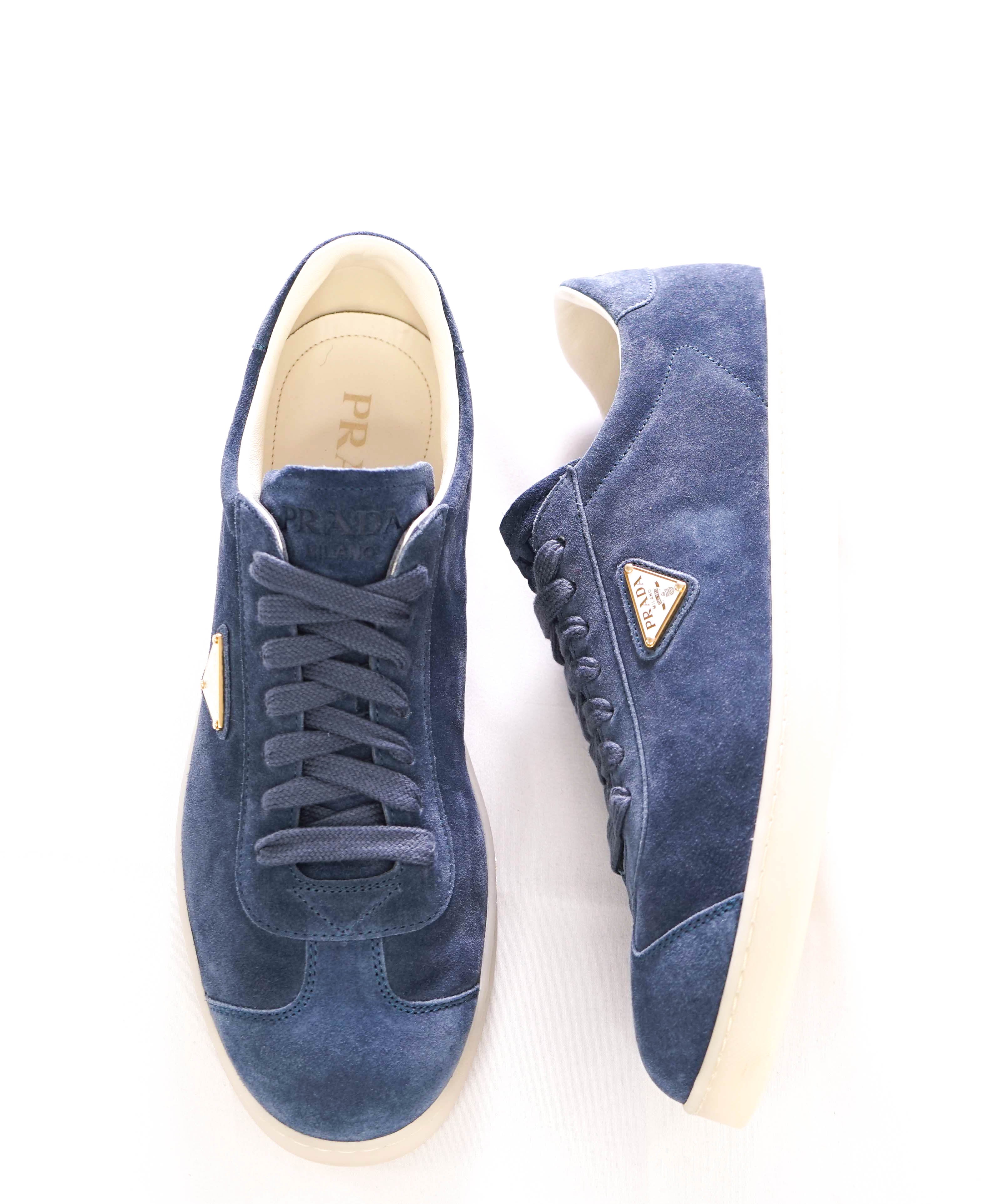 $950 PRADA - *LANE* DEERSKIN Astral Blue Suede Sneakers W Logo Detail - 10 US (9 IT)