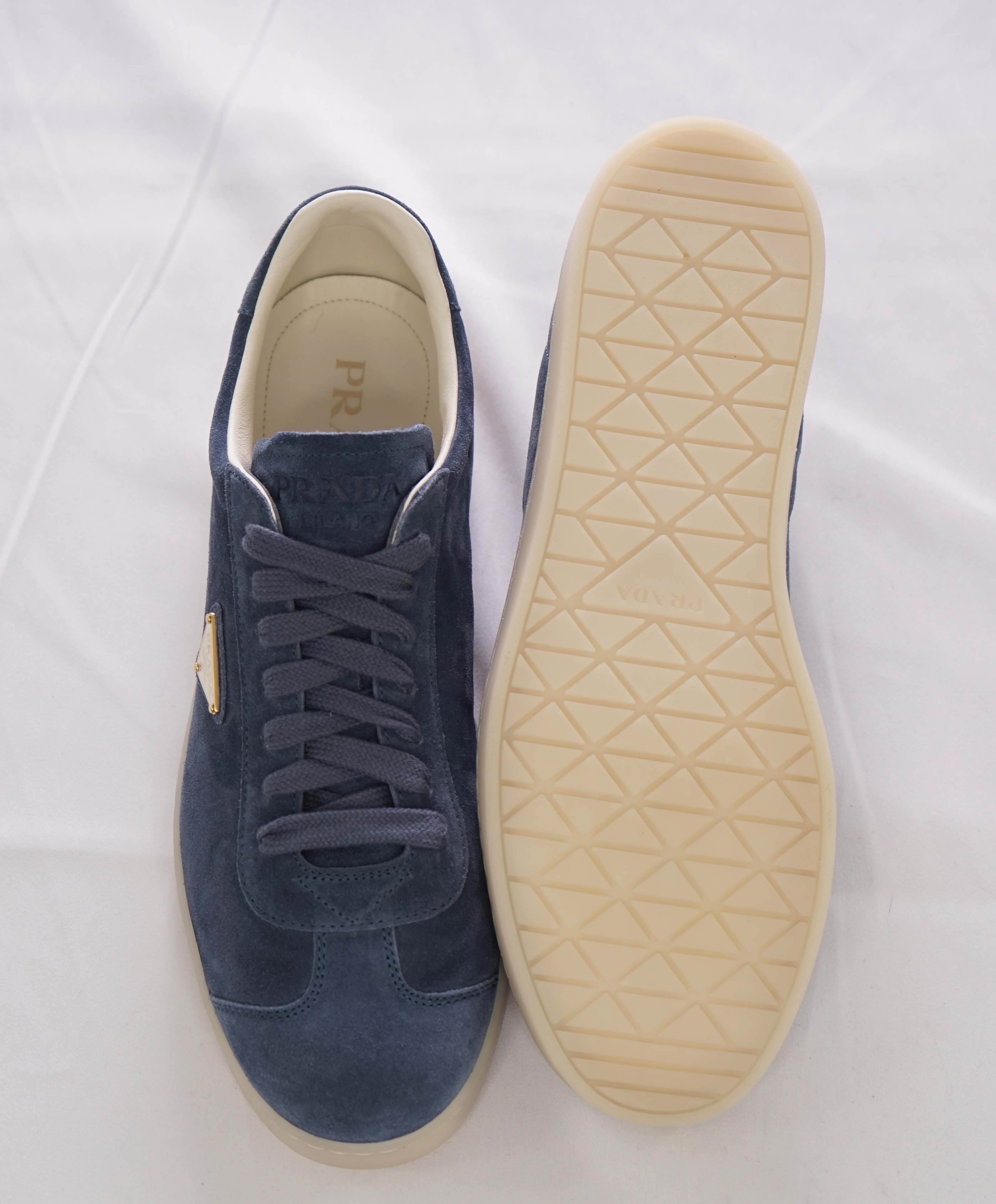 $950 PRADA - *LANE* DEERSKIN Astral Blue Suede Sneakers W Logo Detail - 10 US (9 IT)