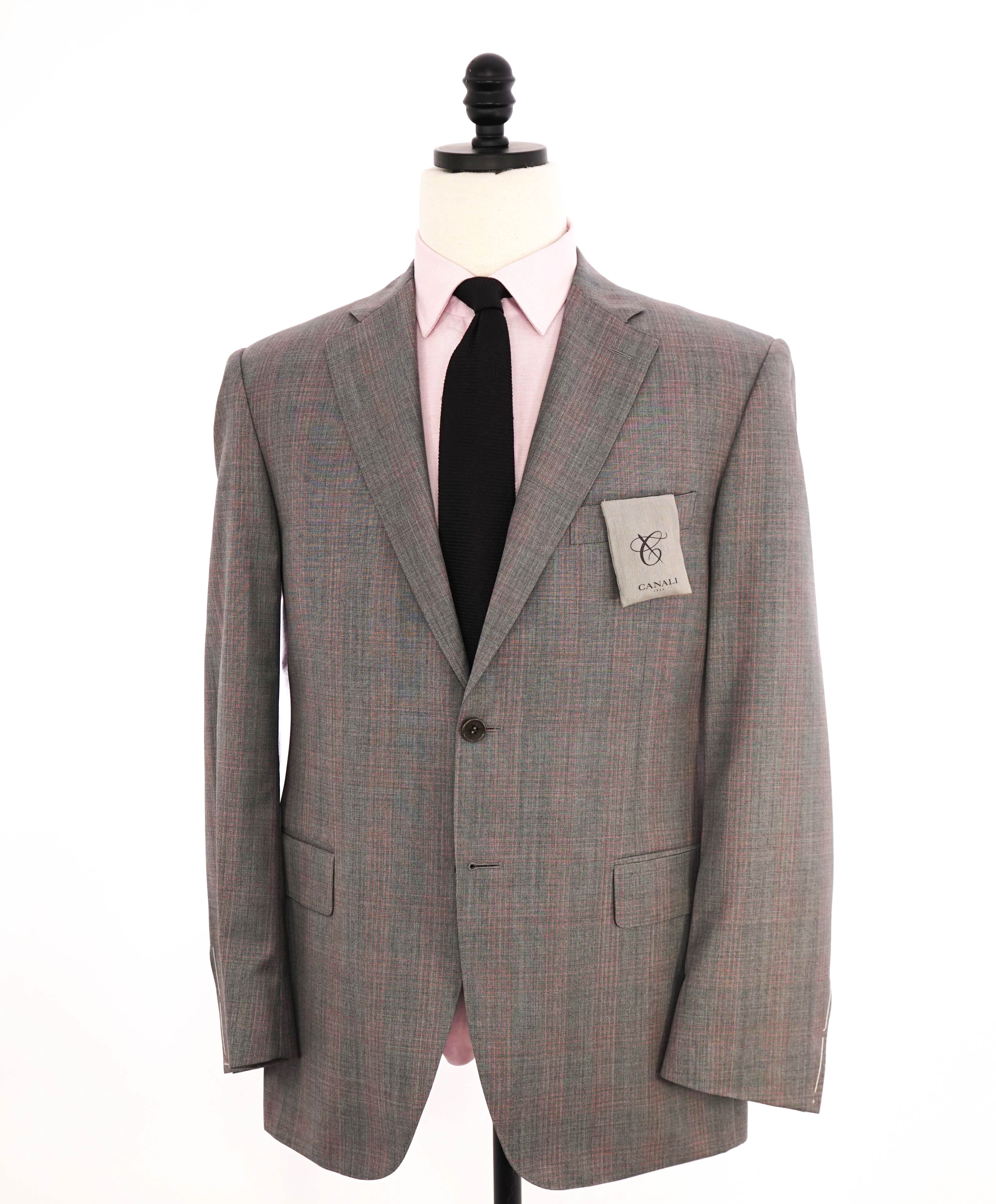 $2,095 CANALI - Gray & Red Check Plaid Notch Lapel Blazer - 40R US