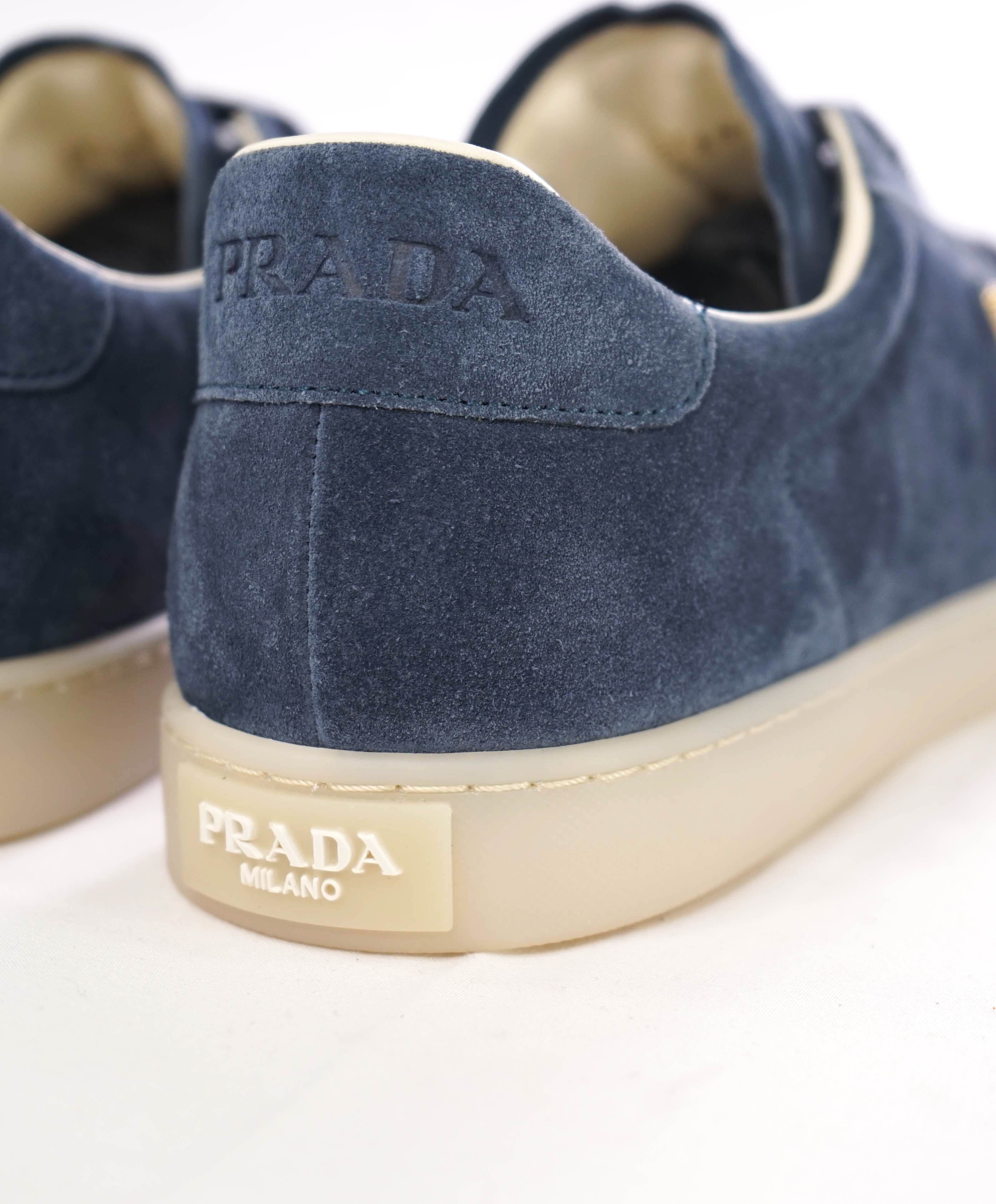 $950 PRADA - *LANE* DEERSKIN Astral Blue Suede Sneakers W Logo Detail - 10 US (9 IT)