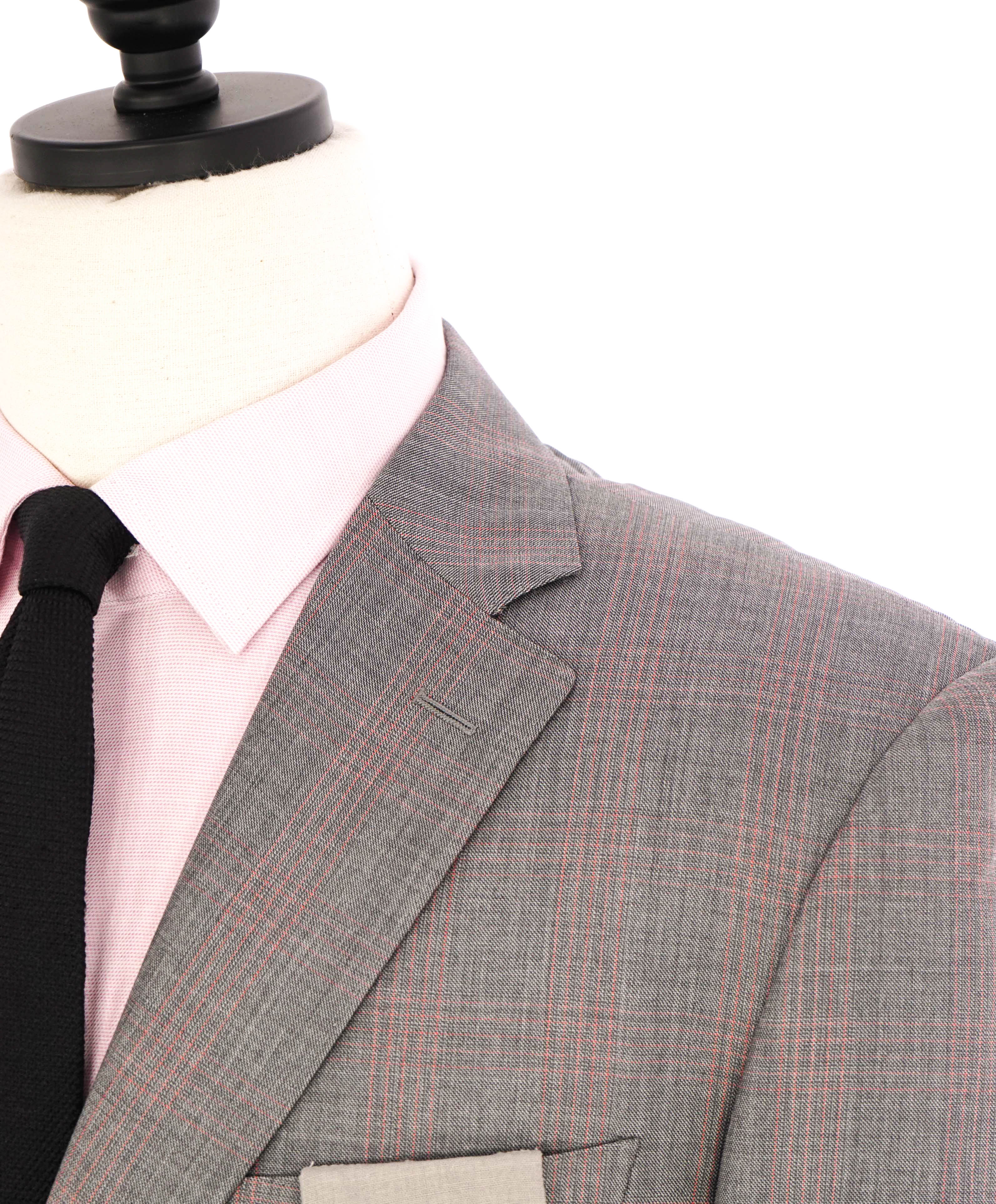 $2,095 CANALI - Gray & Red Check Plaid Notch Lapel Blazer - 40R US