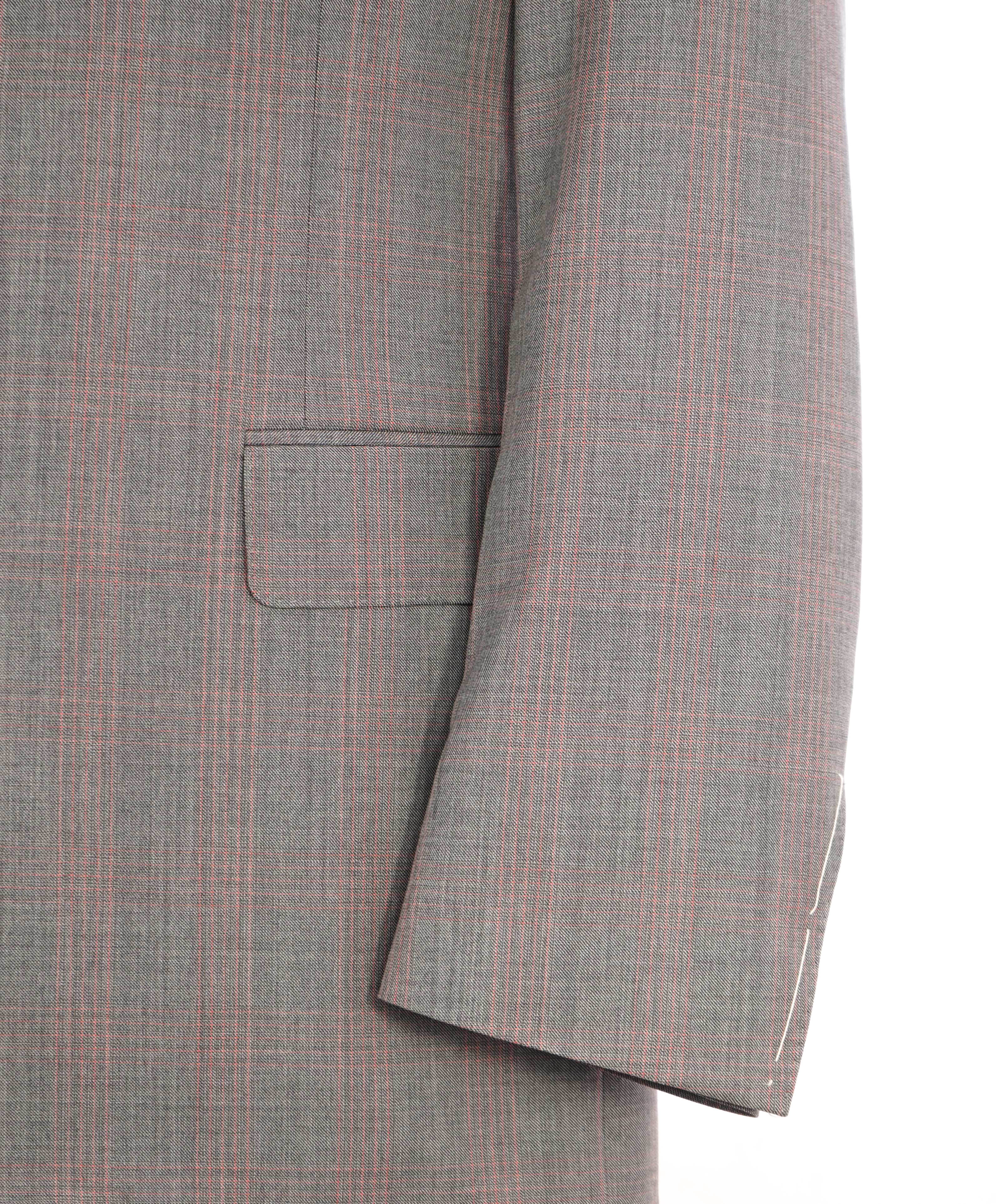 $2,095 CANALI - Gray & Red Check Plaid Notch Lapel Blazer - 40R US