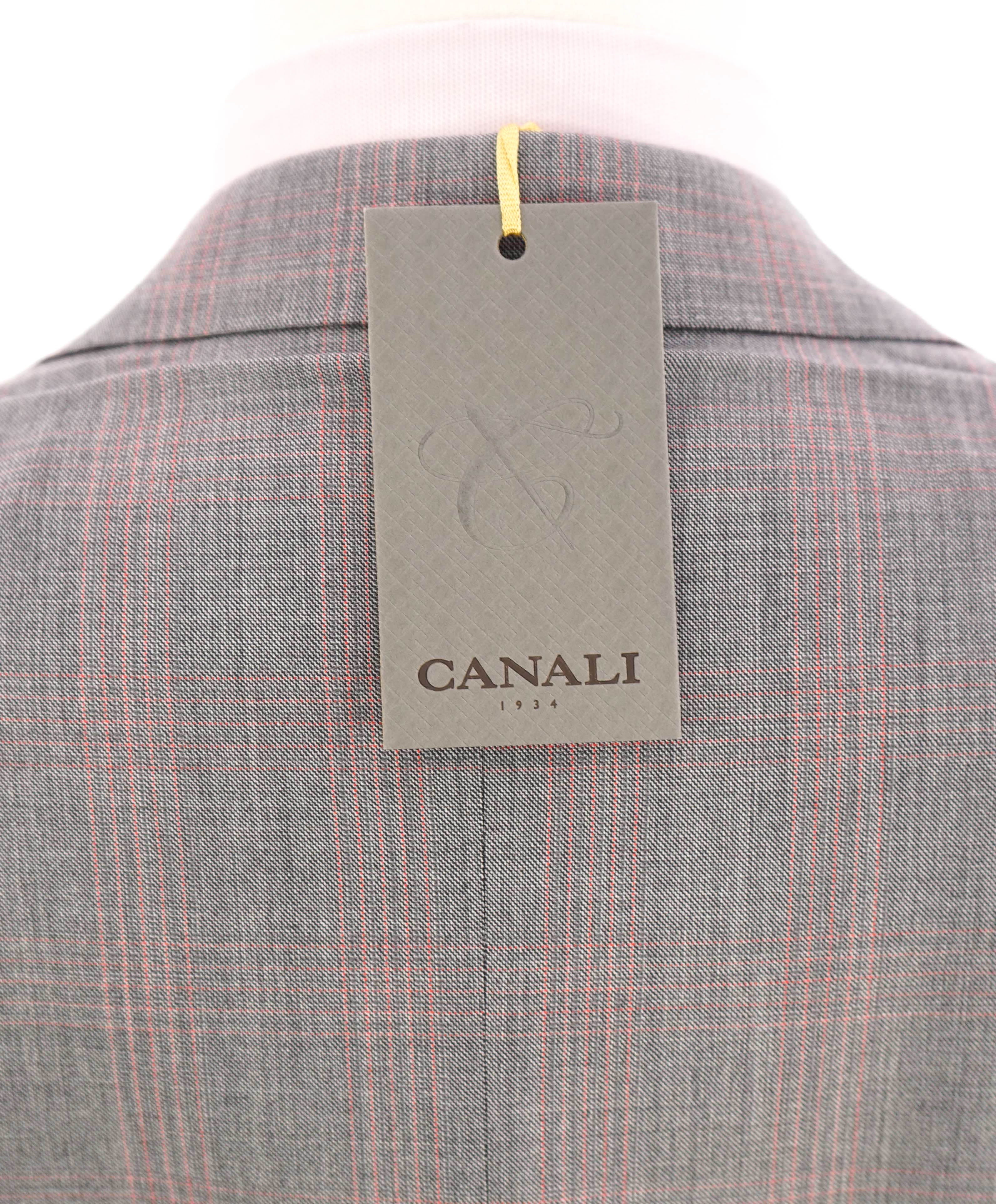 $2,095 CANALI - Gray & Red Check Plaid Notch Lapel Blazer - 40R US