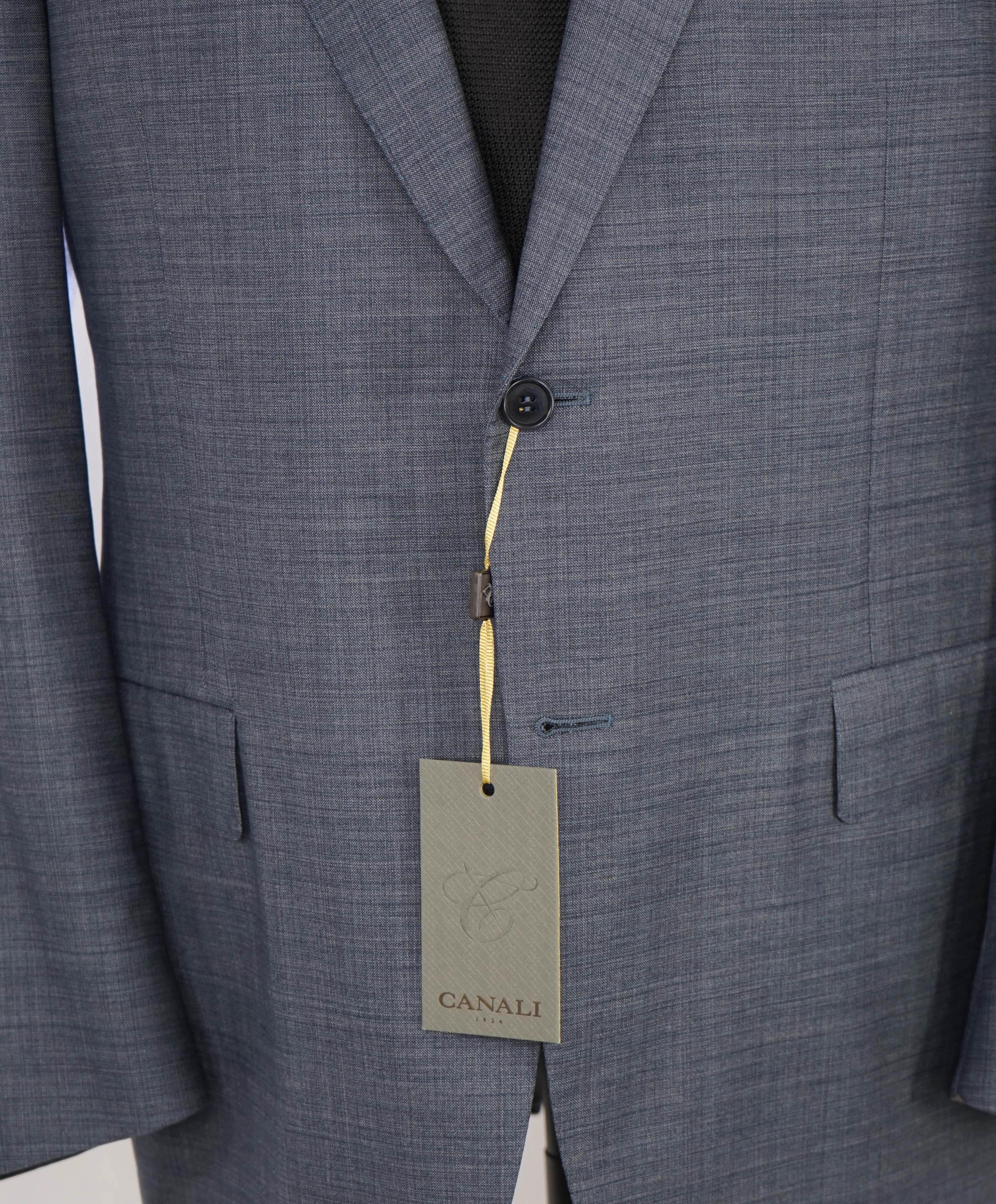 $2,095 CANALI - Steel Blue Textured Notch Lapel Blazer - 46R US