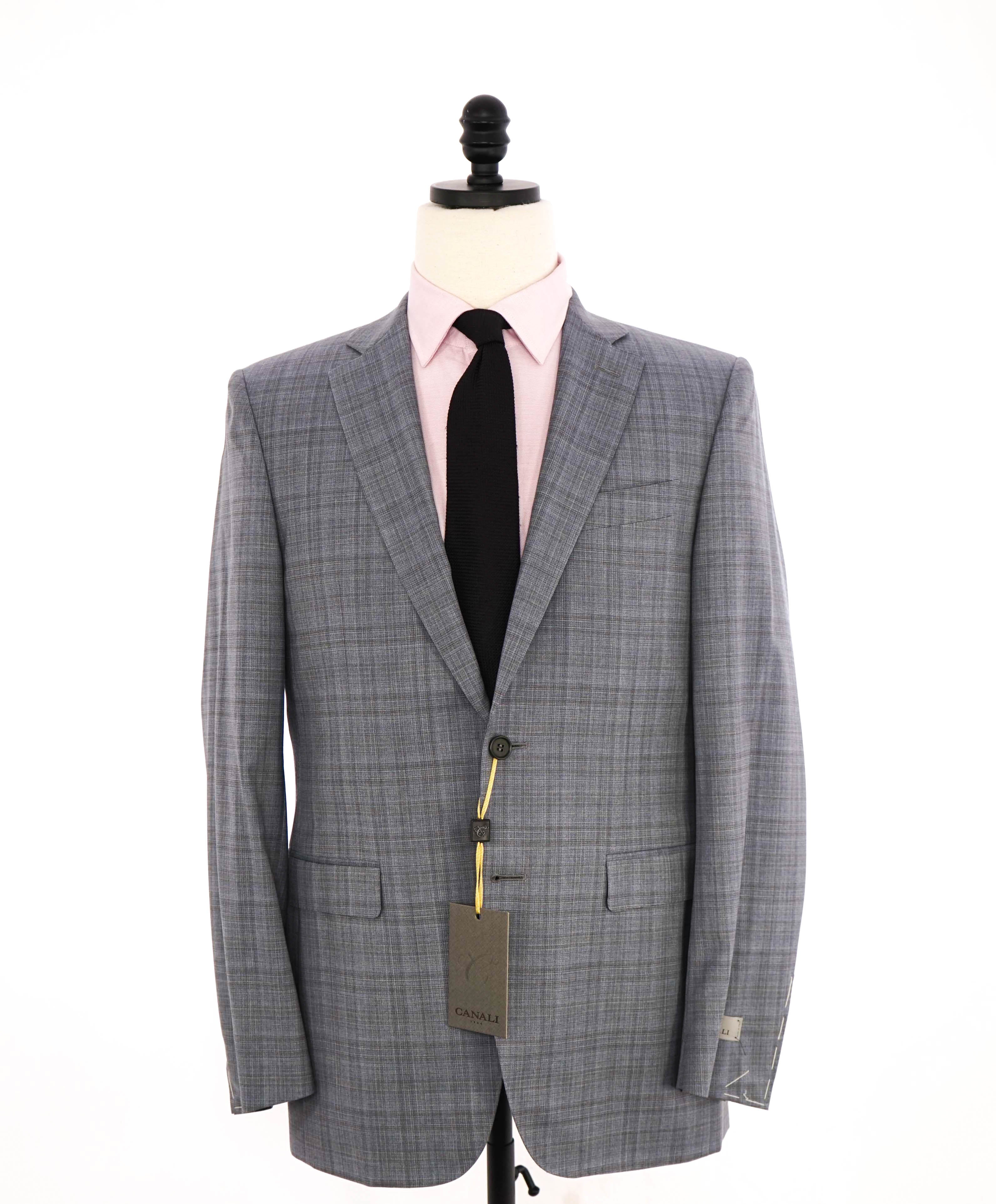 $2,095 CANALI - Blue/Gray Textured Check Plaid Notch Lapel Blazer - 38R US