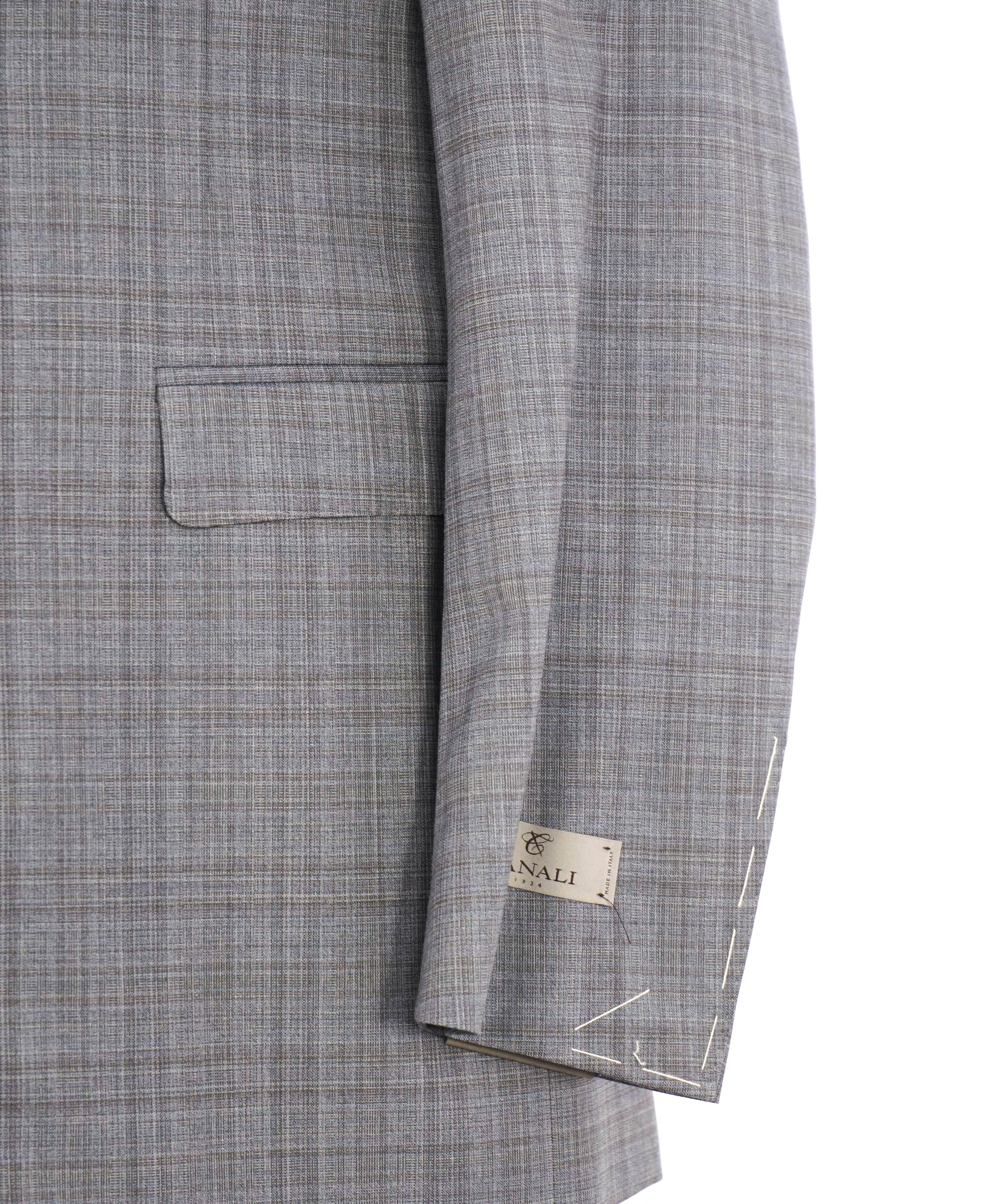 $2,095 CANALI - Blue/Gray Textured Check Plaid Notch Lapel Blazer - 38R US