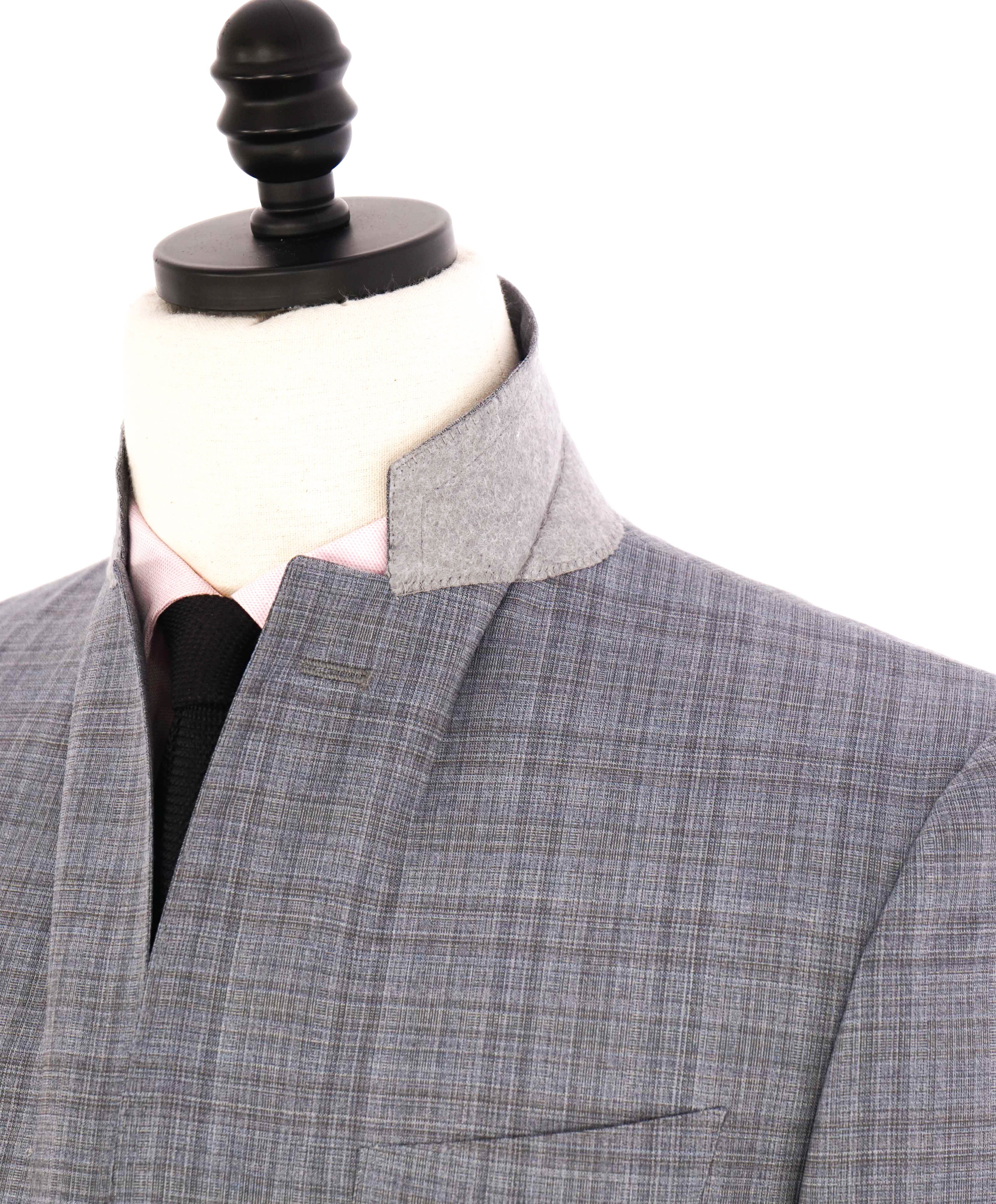 $2,095 CANALI - Blue/Gray Textured Check Plaid Notch Lapel Blazer - 38R US