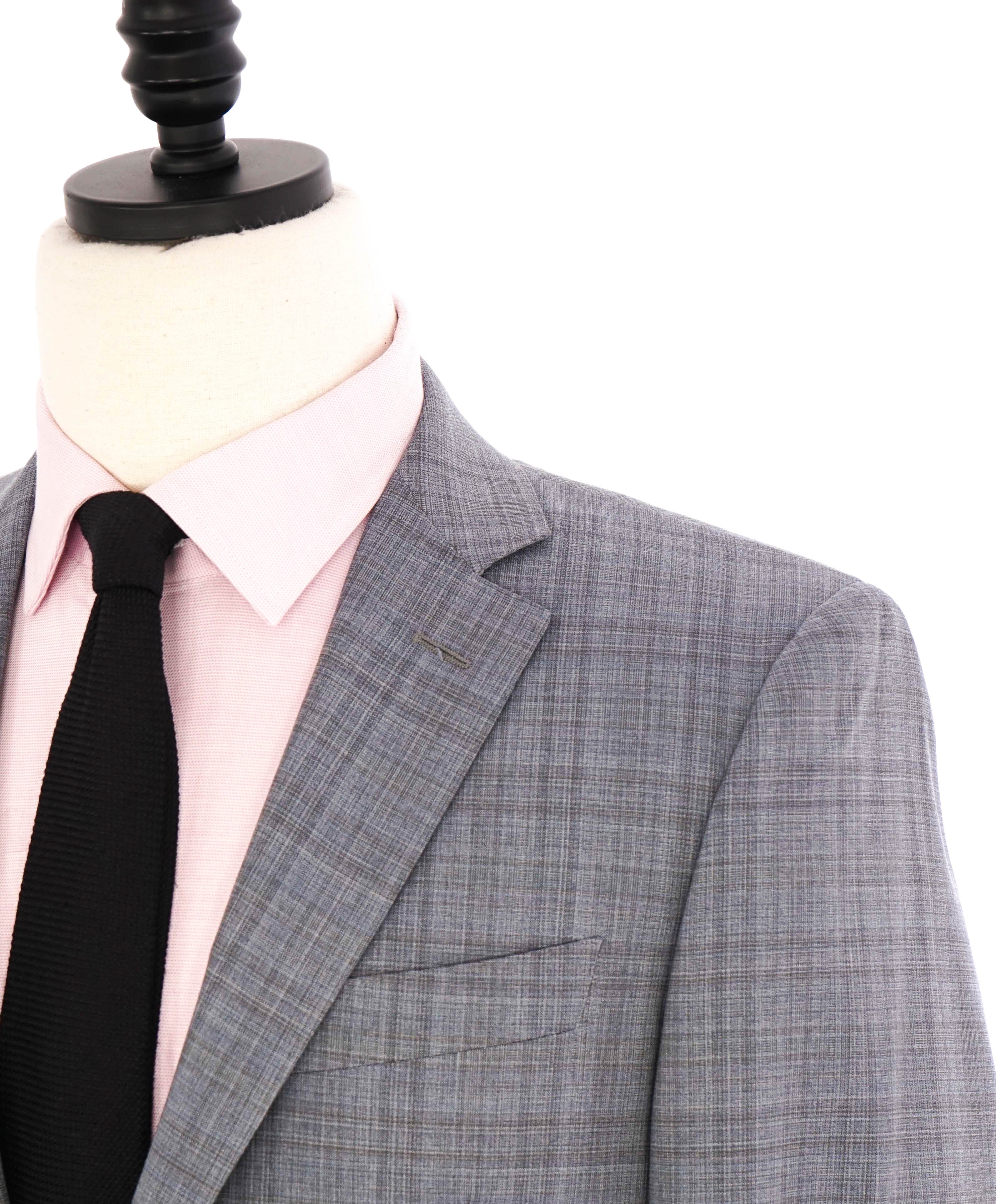 $2,095 CANALI - Blue/Gray Textured Check Plaid Notch Lapel Blazer - 38R US