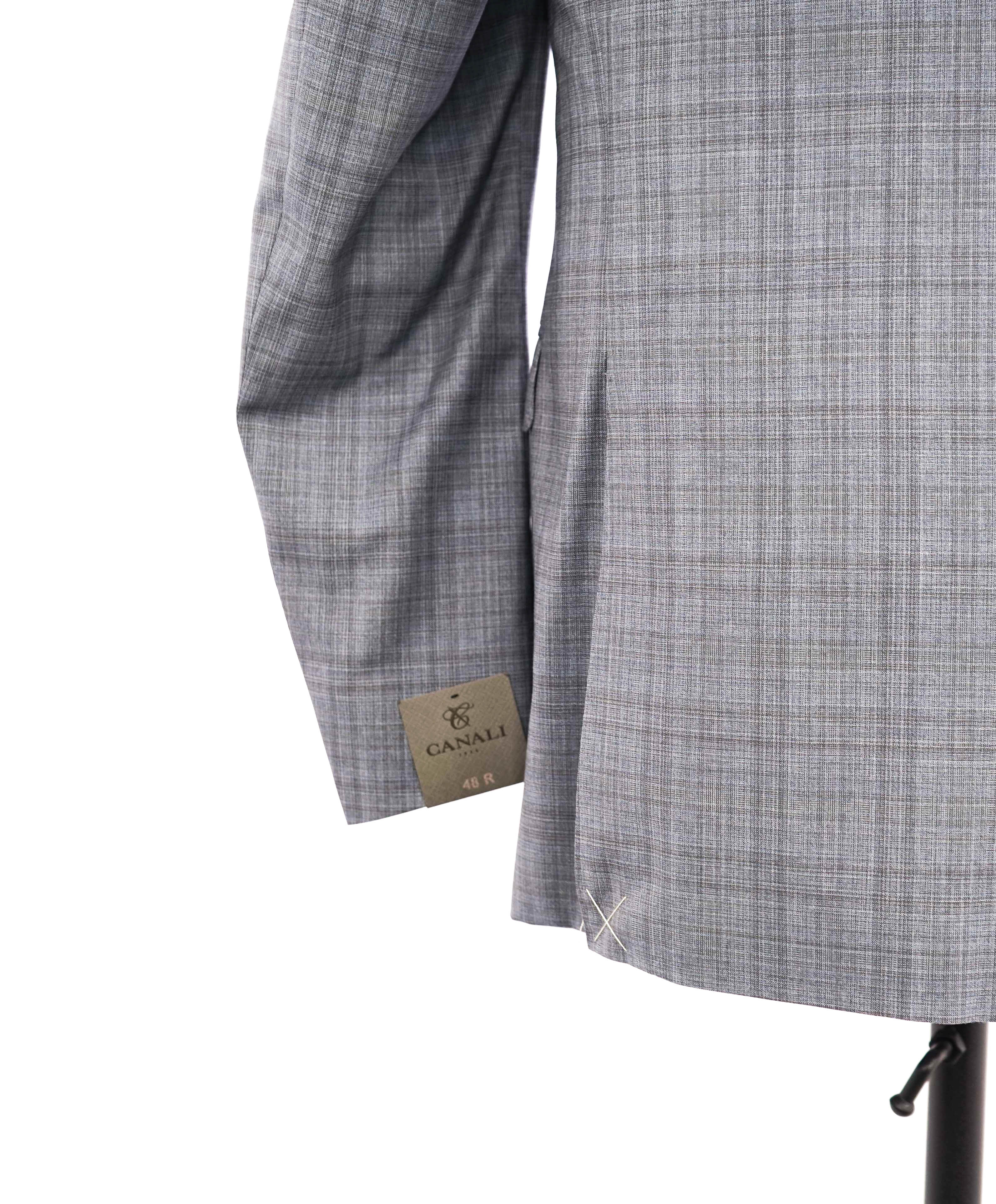 $2,095 CANALI - Blue/Gray Textured Check Plaid Notch Lapel Blazer - 38R US