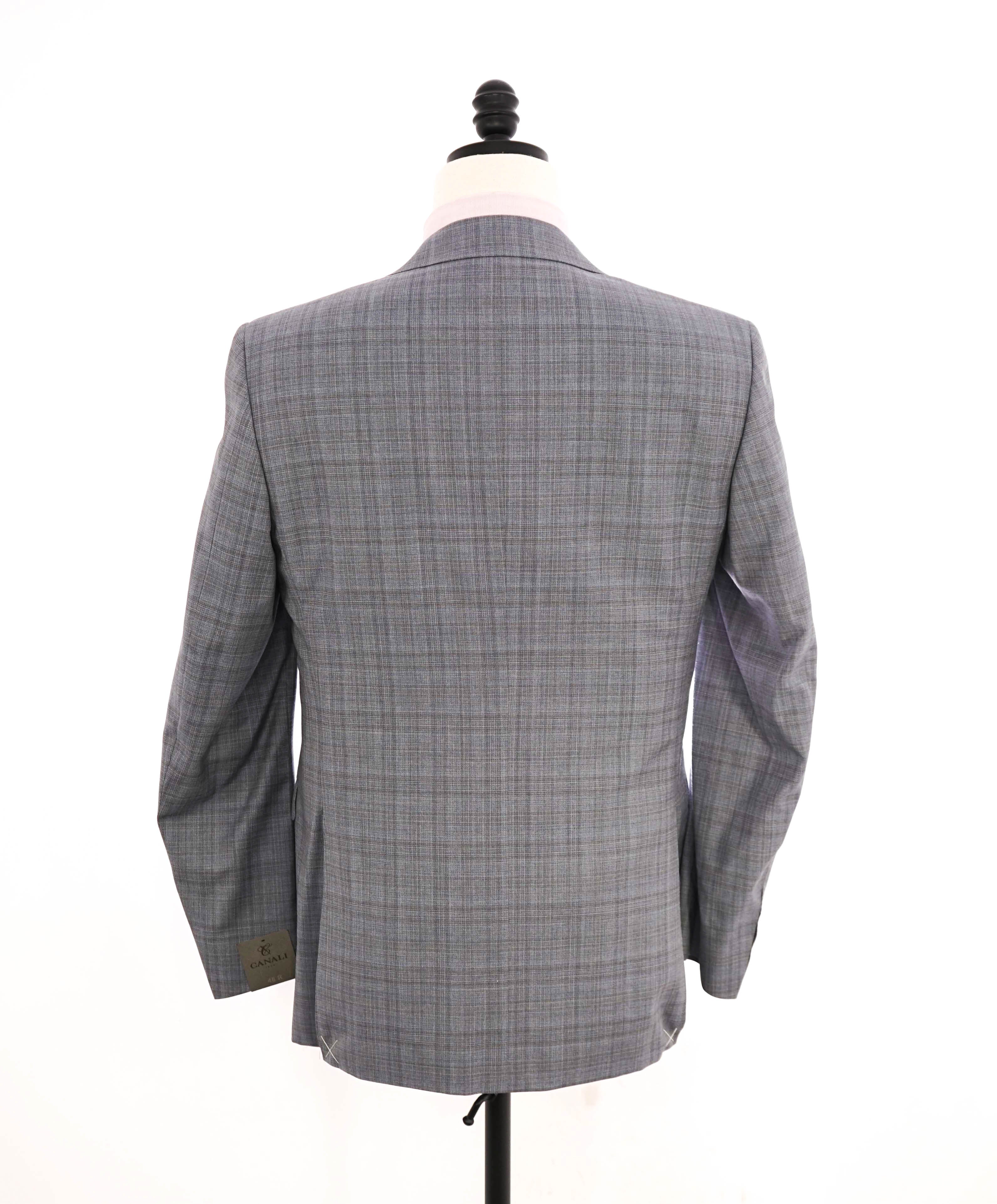 $2,095 CANALI - Blue/Gray Textured Check Plaid Notch Lapel Blazer - 38R US