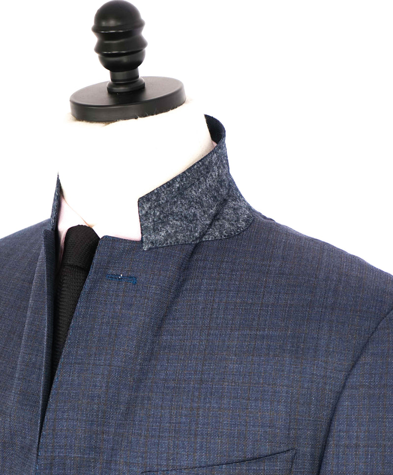 $2,095 CANALI - Blue/Rust Textured Check Plaid Notch Lapel Blazer - 44R US