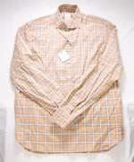 $495 ELEVENTY - Cotton Brown White Windowpane Check Dress Shirt - M