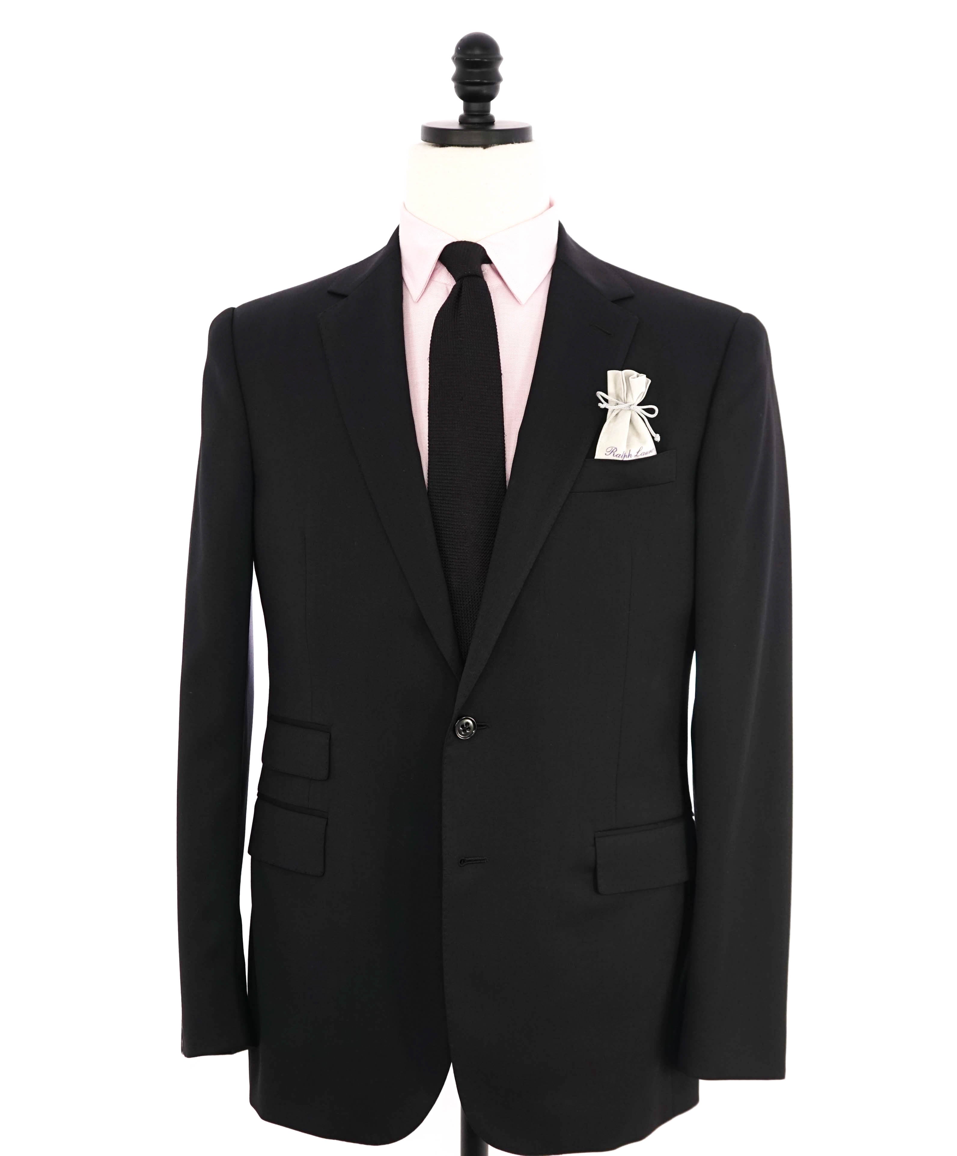 RALPH LAUREN PURPLE LABEL - Solid Black Doug 2-Btn *CLOSET STAPLE* Suit - 40R