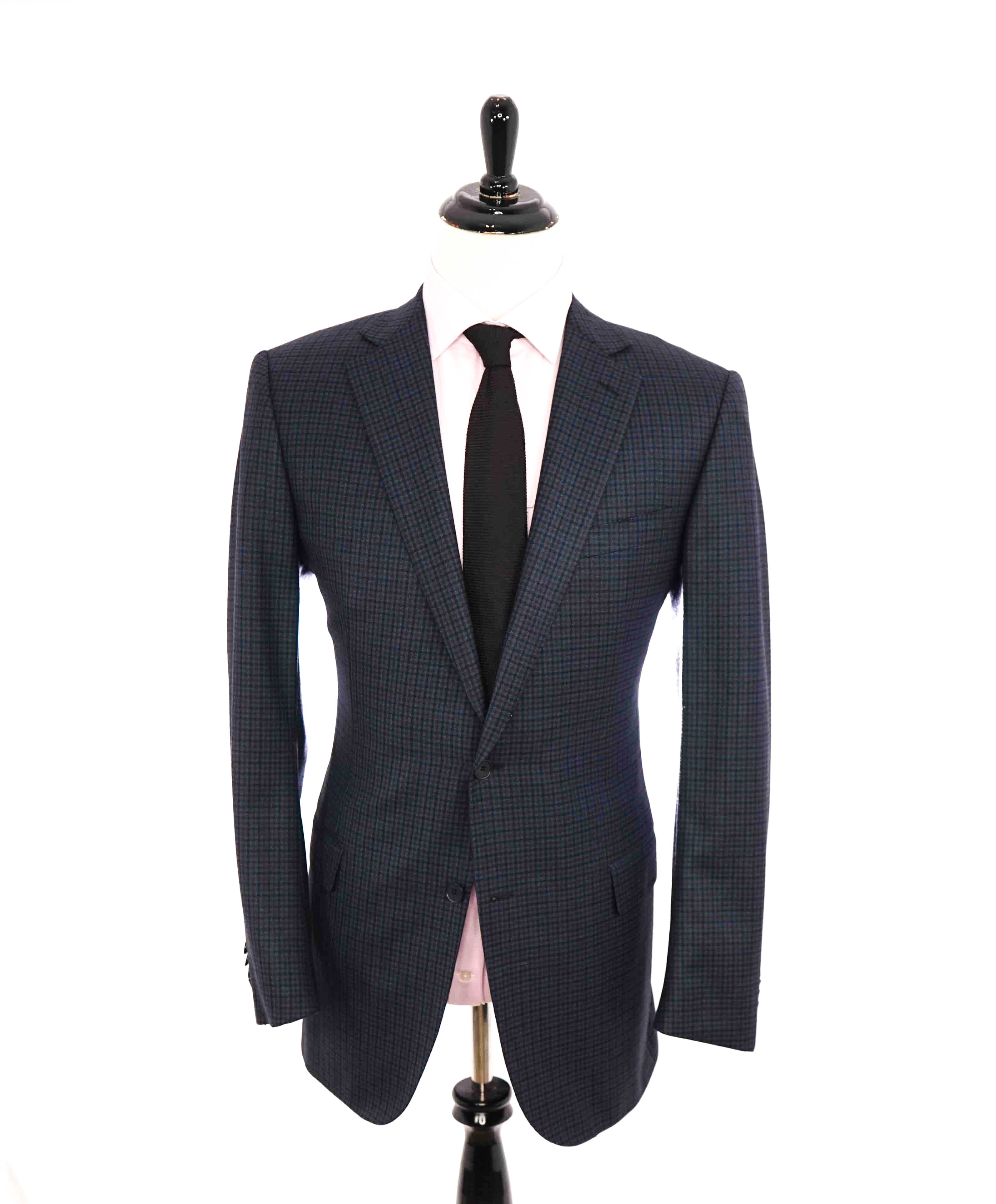 $2,695 ERMENEGILDO ZEGNA - Navy/Blue/Brown Check Blazer - 44L