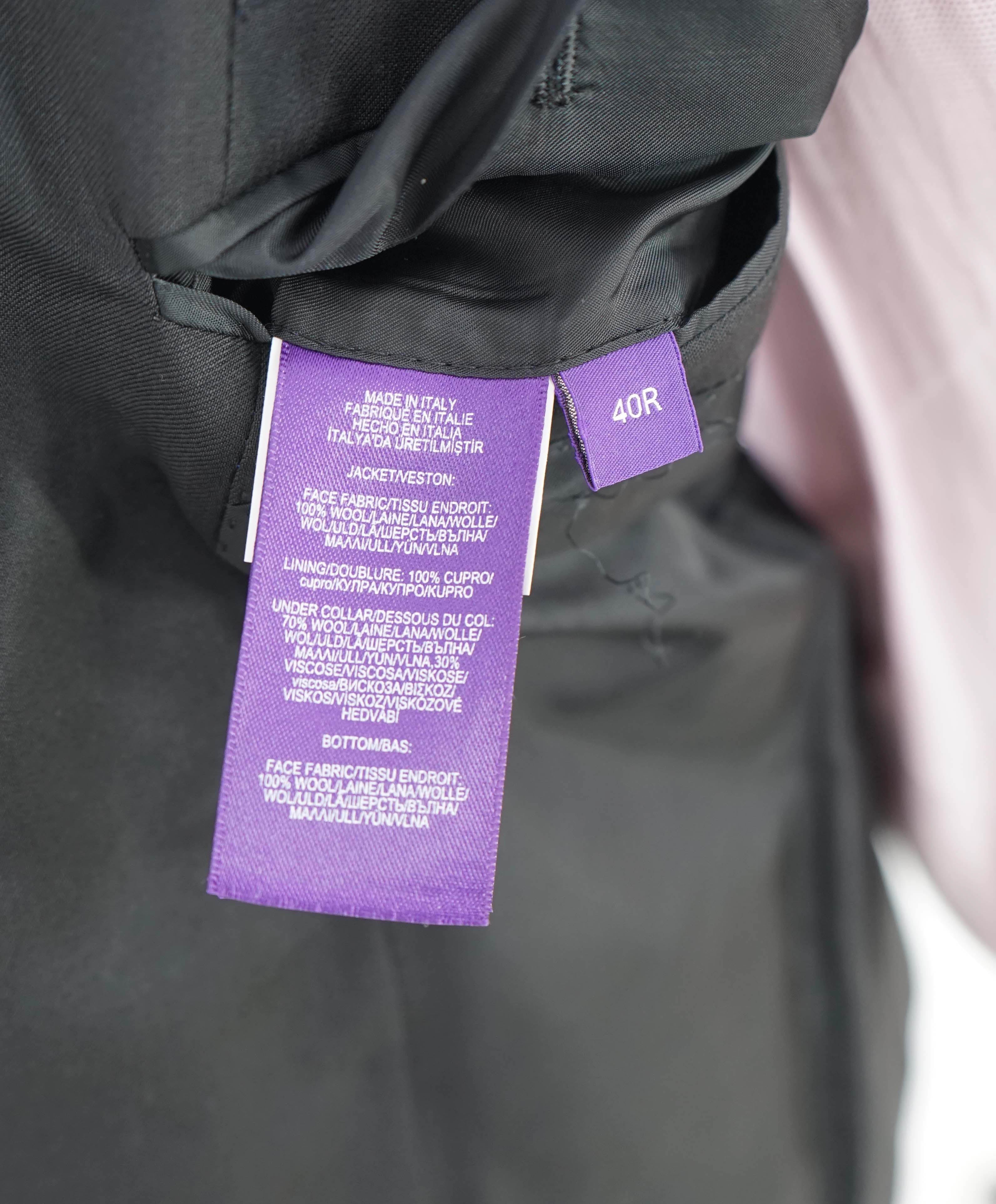 RALPH LAUREN PURPLE LABEL - Solid Black Doug 2-Btn *CLOSET STAPLE* Suit - 40R