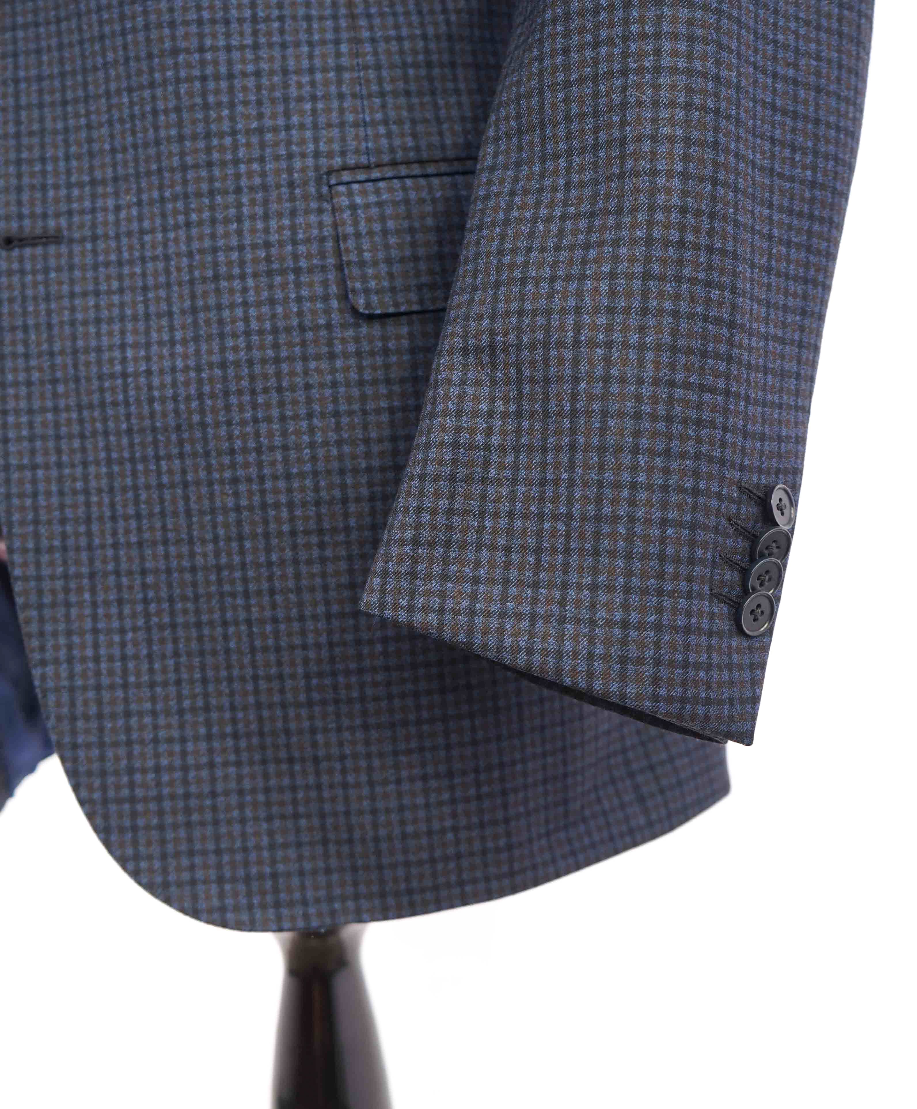 $2,695 ERMENEGILDO ZEGNA - Navy/Blue/Brown Check Blazer - 44L