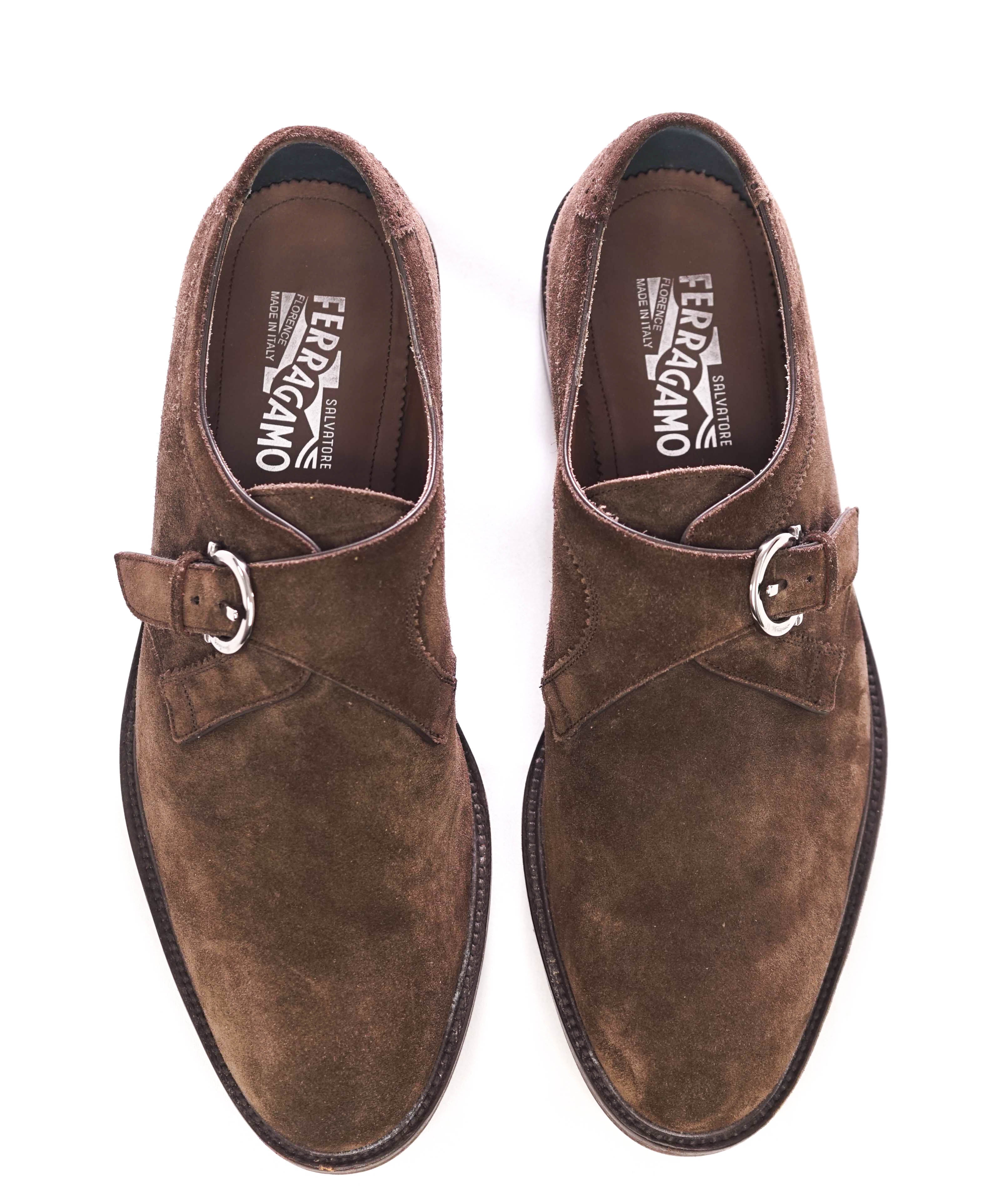 $850 SALVATORE FERRAGAMO - Brown Suede Single Monk LUG SOLE Loafer - 11 EE