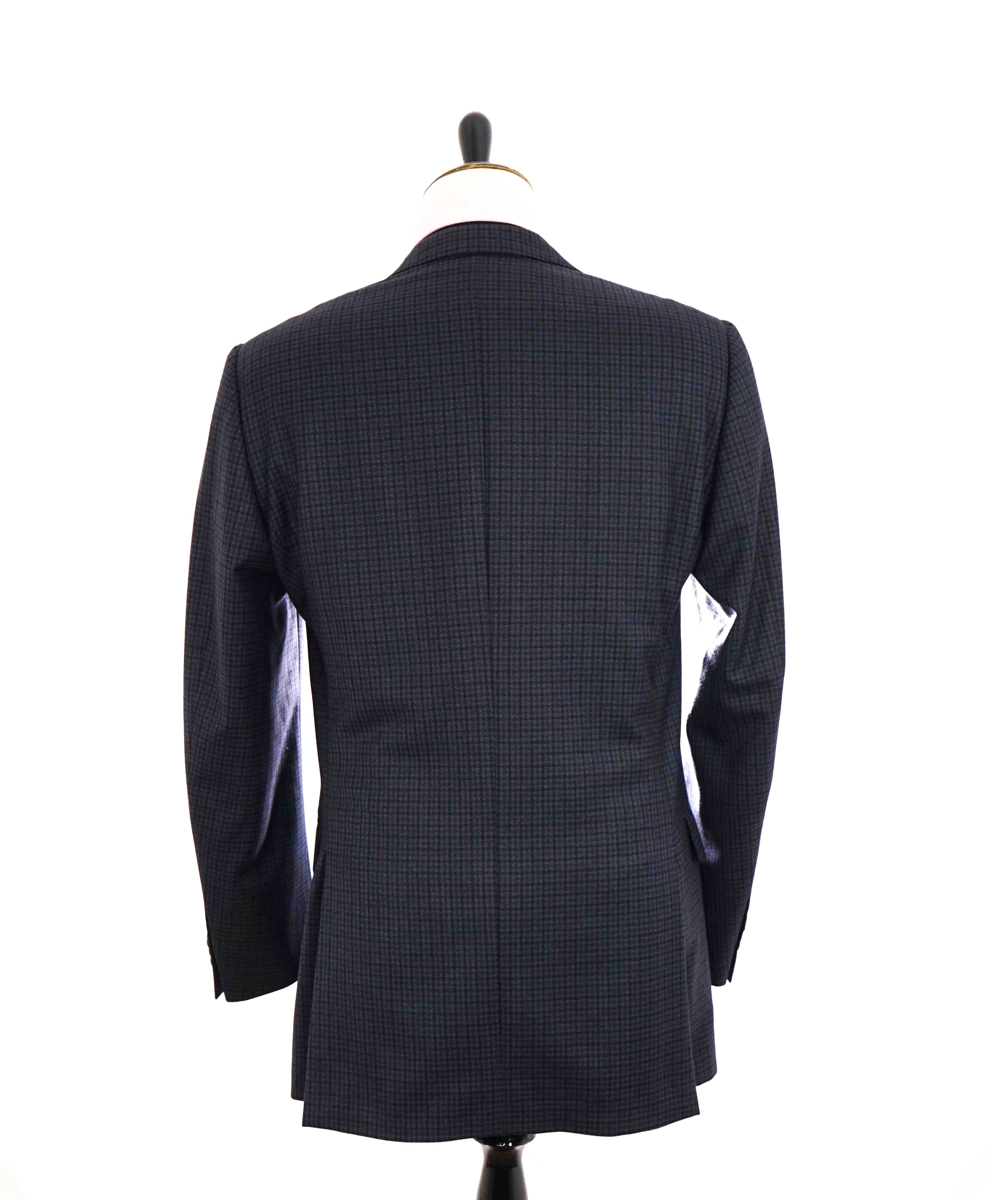 $2,695 ERMENEGILDO ZEGNA - Navy/Blue/Brown Check Blazer - 44L