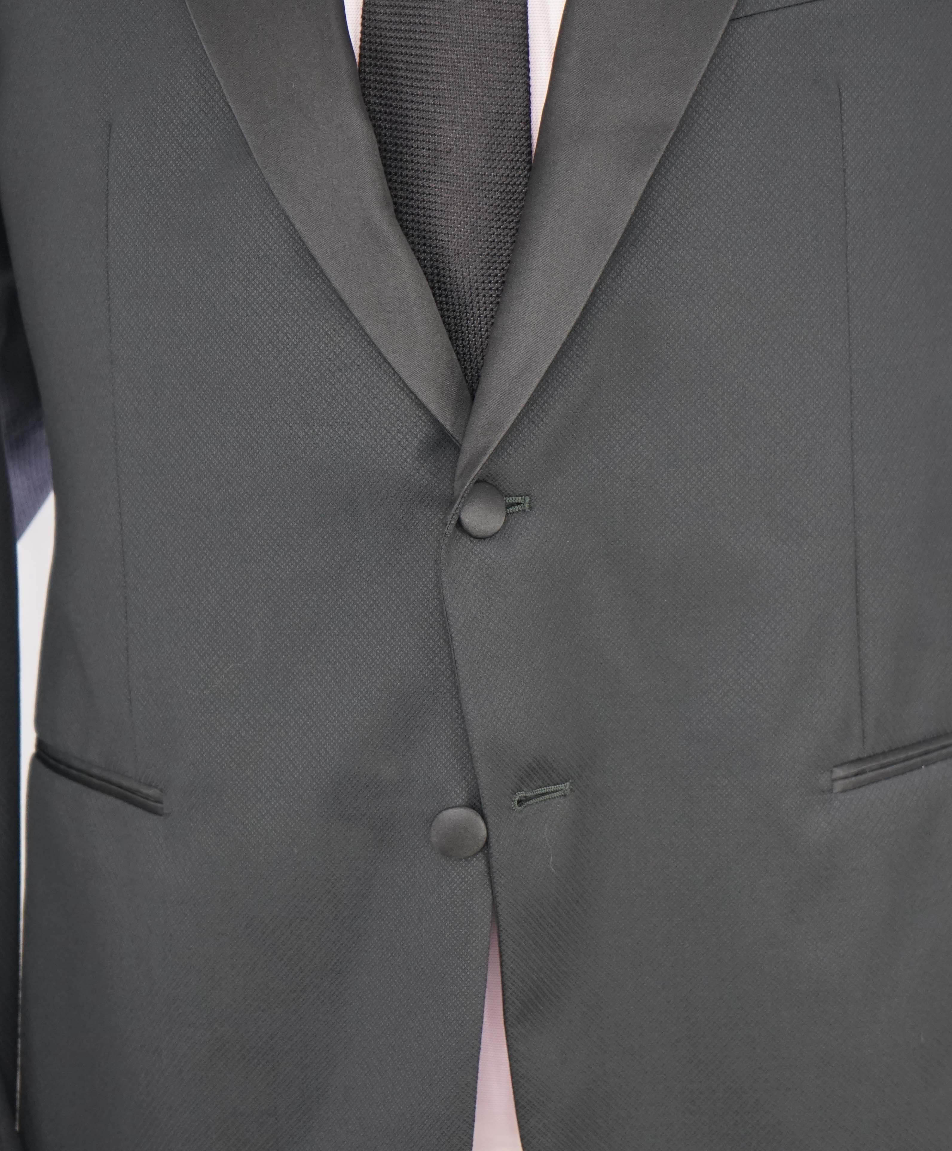 $2,295 ARMANI COLLEZIONI - “M LINE” Textured  SHAWL COLLAR Tuxedo Suit - 46R